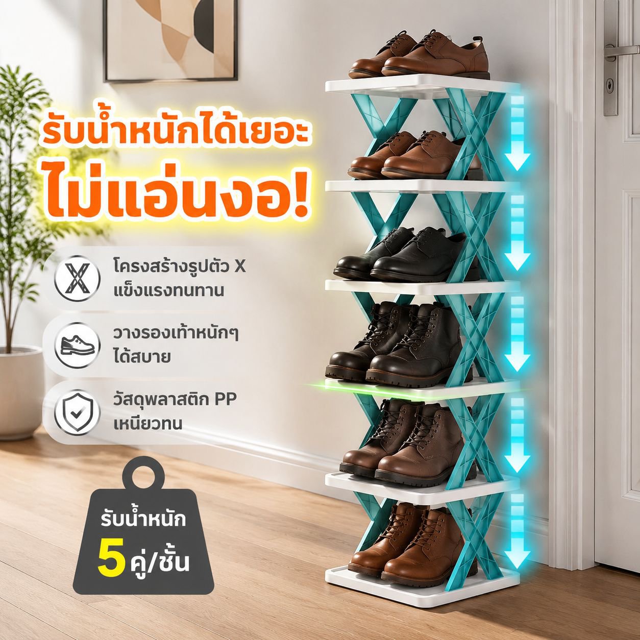 ชั้นวางรองเท้าพลาสติกแบบพับได้ ประหยัดเนื้อที่ เหมาะสำหรับบ้านและหอพัก
