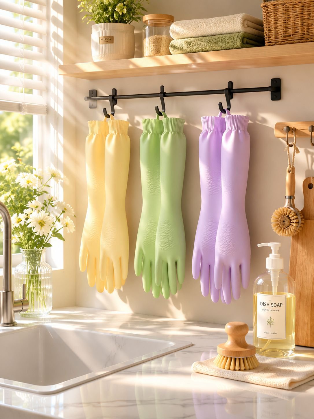 Damen Geschirrspülhandschuhe, verdickt, wasserdicht, Haushaltshandschuhe