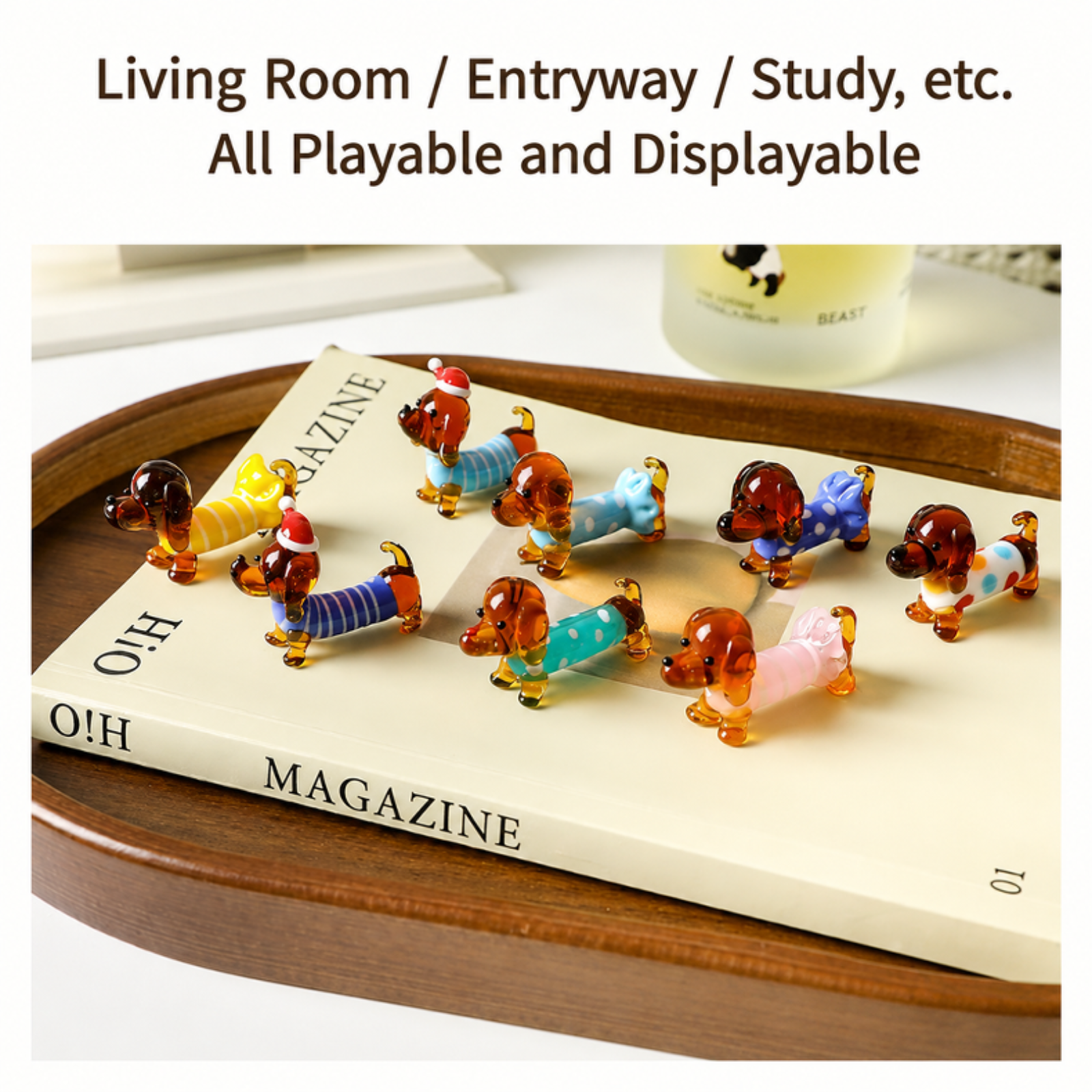 New dachshund glass figurine, various styles of cute Japanese cartoon dog desktop ornaments.