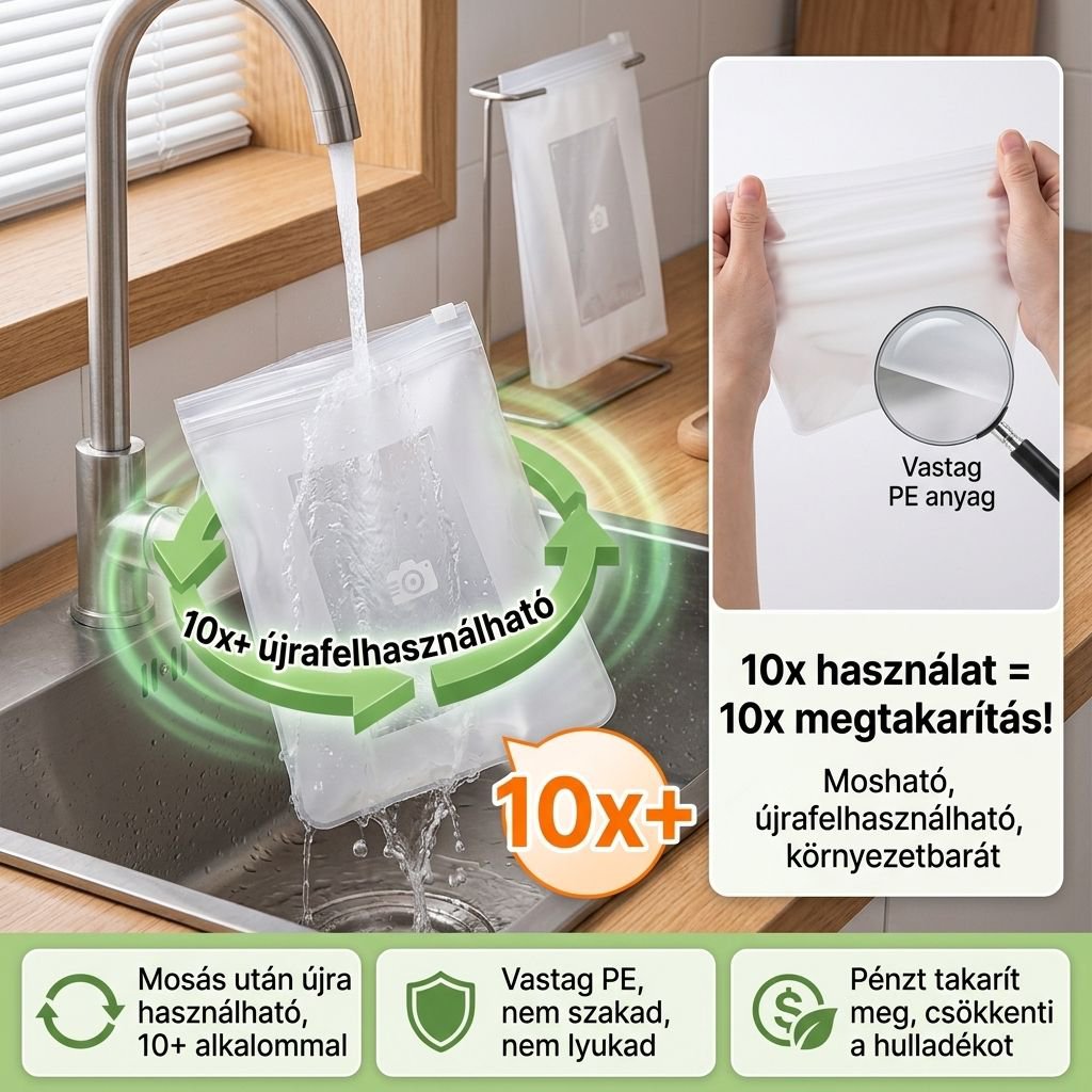 Vastag, bordázott, önzáró élelmiszertasak