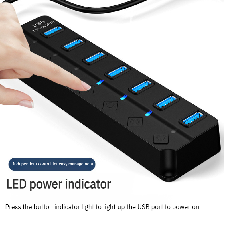 Divisor USB de cuatro puertos con interruptor y extensor para computadora
