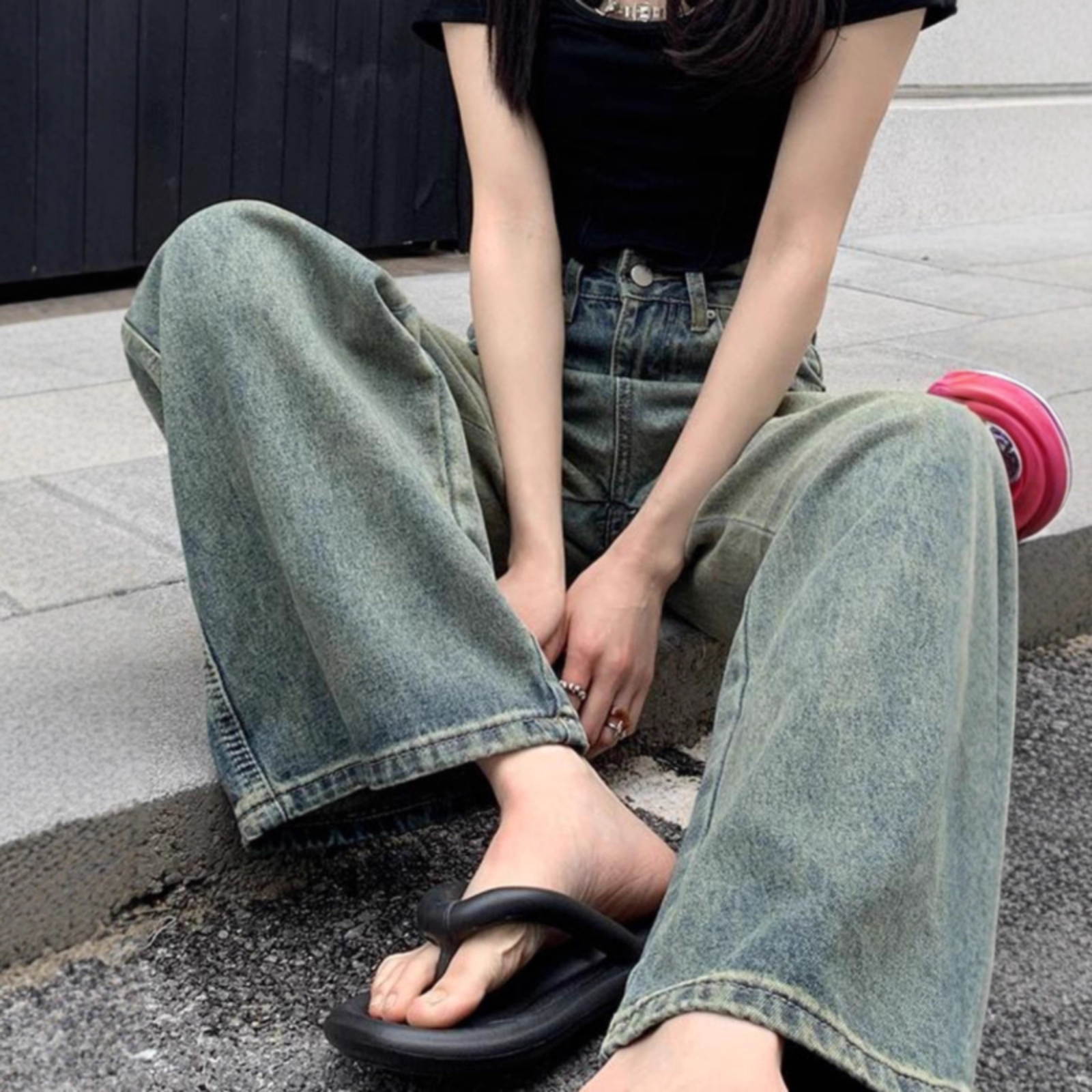 復古高腰寬腿牛仔褲（女款）
