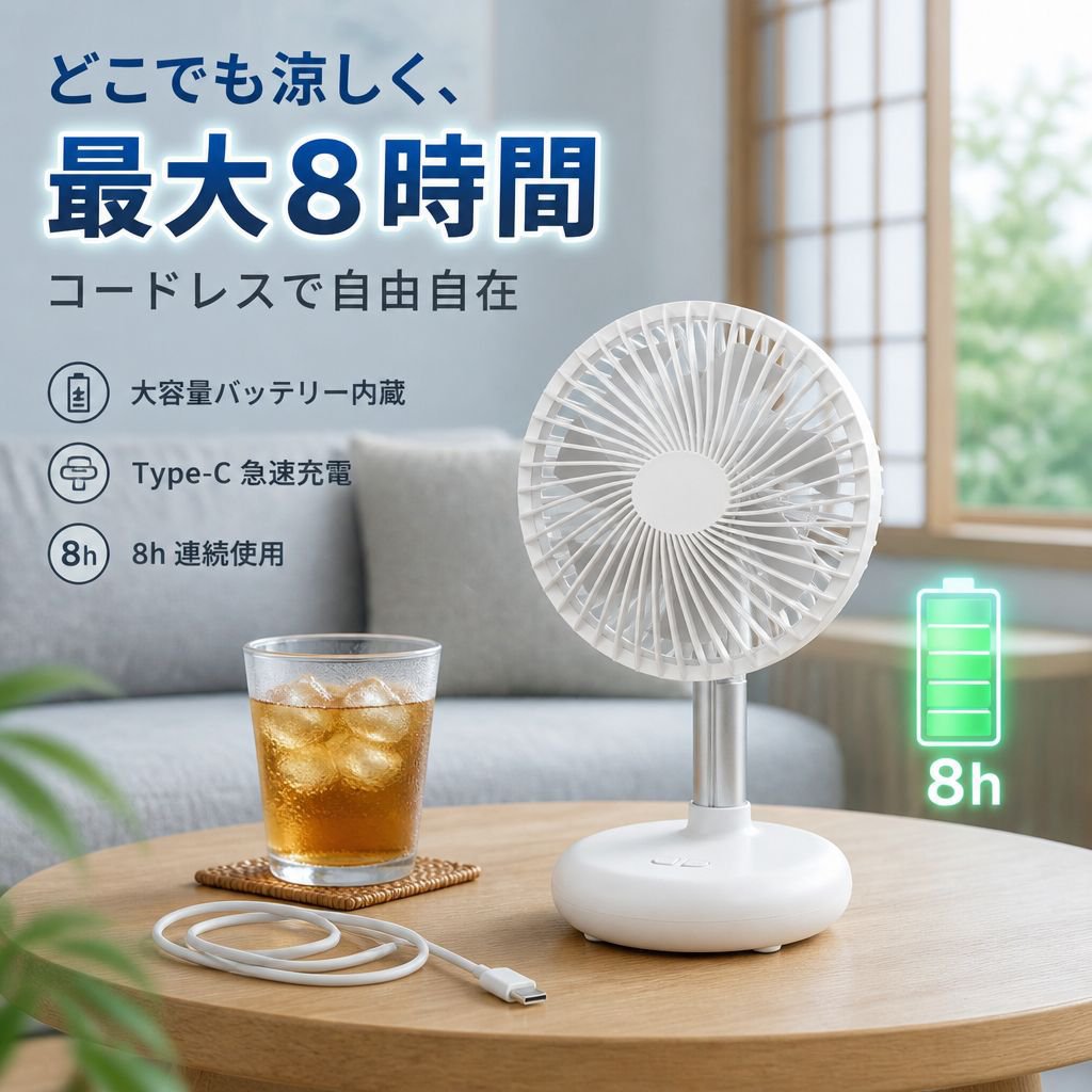 静音コンパクトデスクファン 携帯型ミニ扇風機