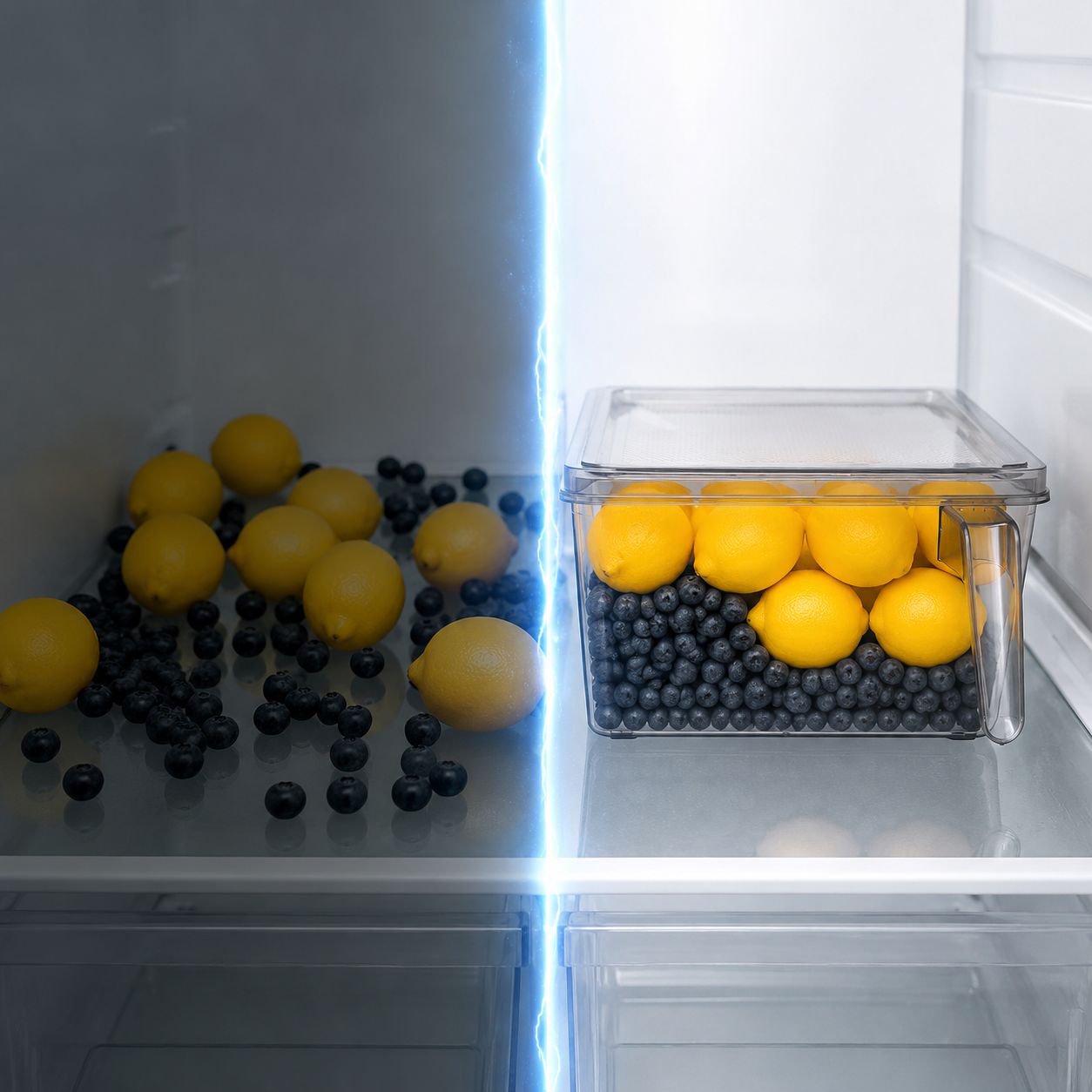 Transparente Organizerbox für Gemüse und Obst im Kühlschrank