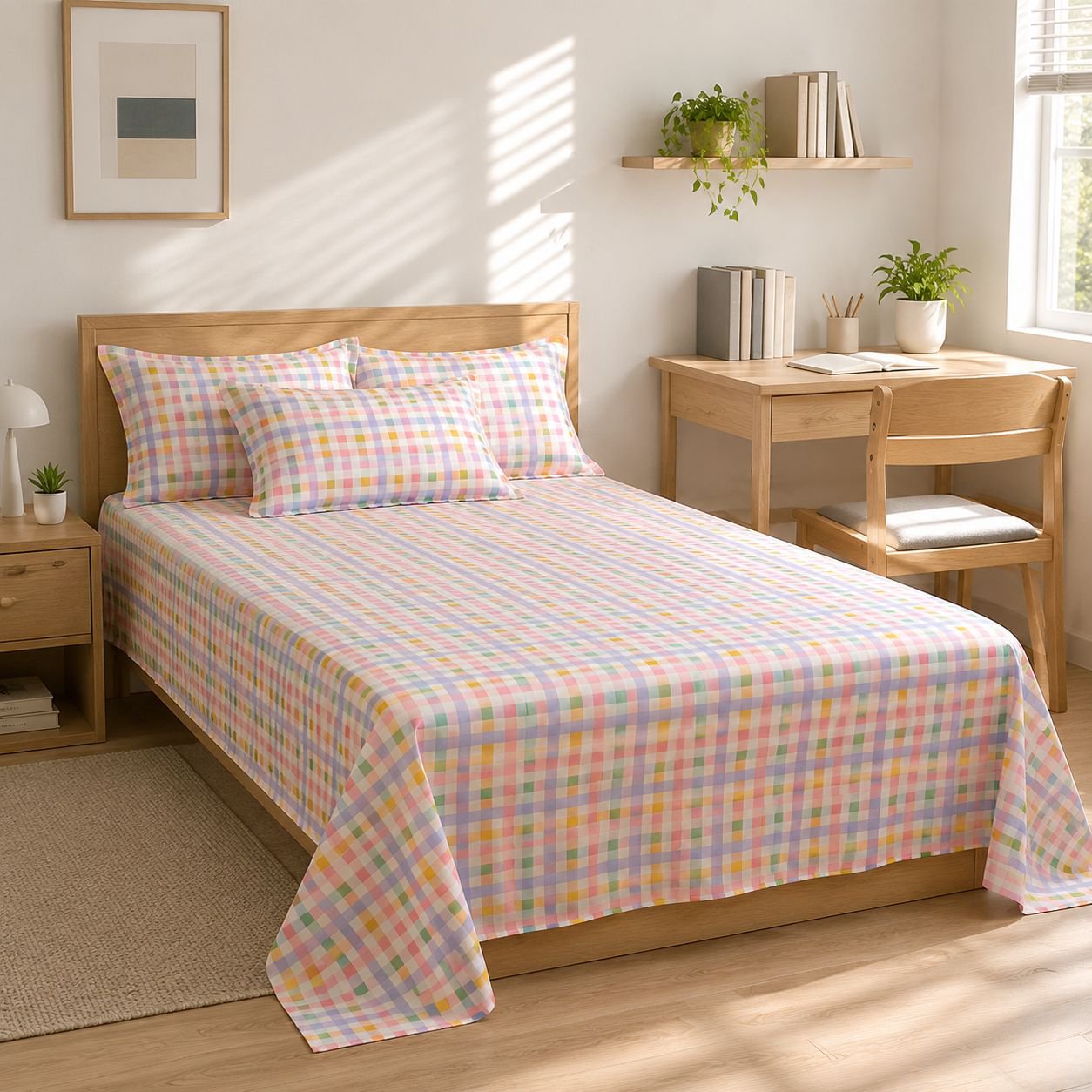 Modern dorm room decorated with the New Life Cotton Bedding Set