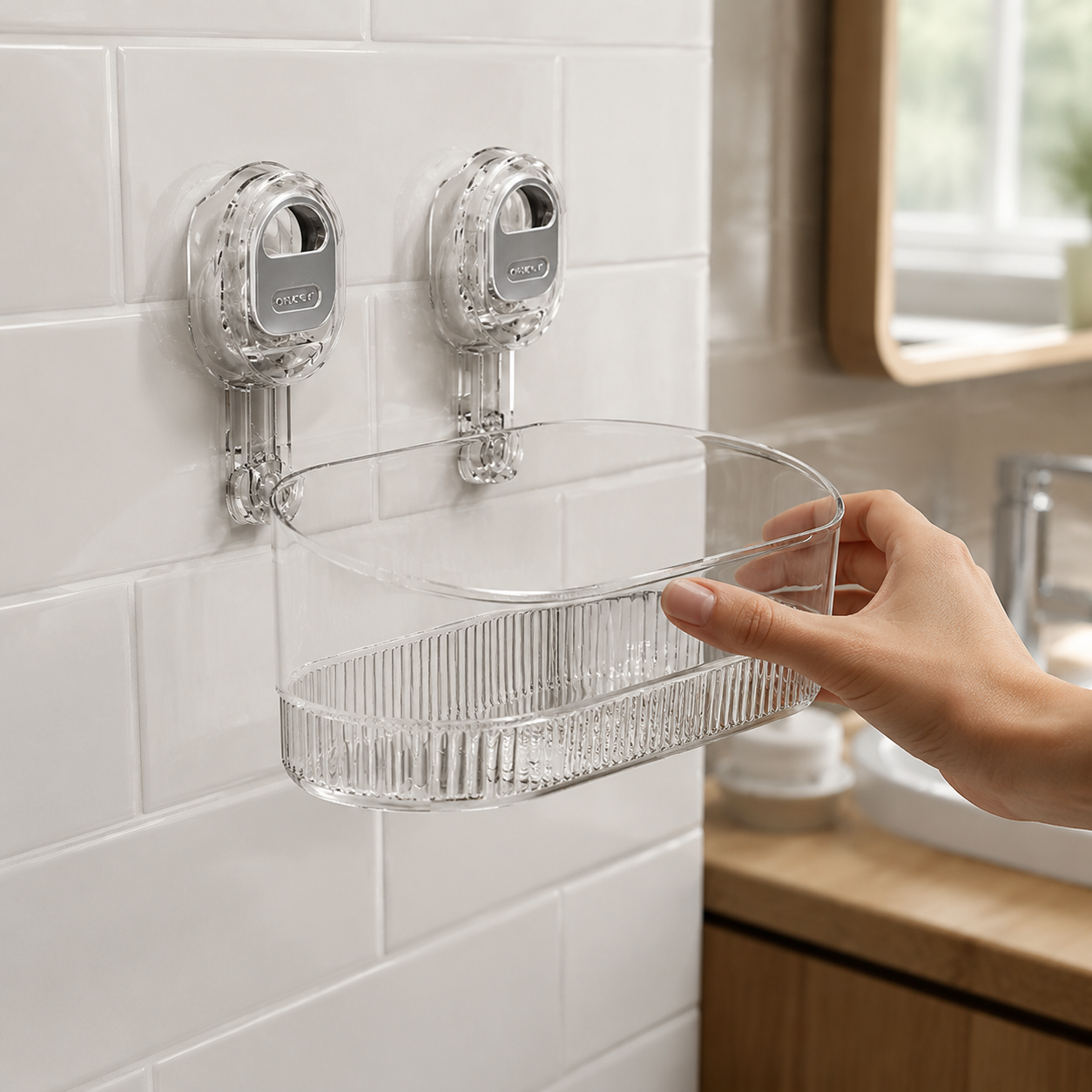 Panier de rangement mural amovible pour lavabo, sans perçage