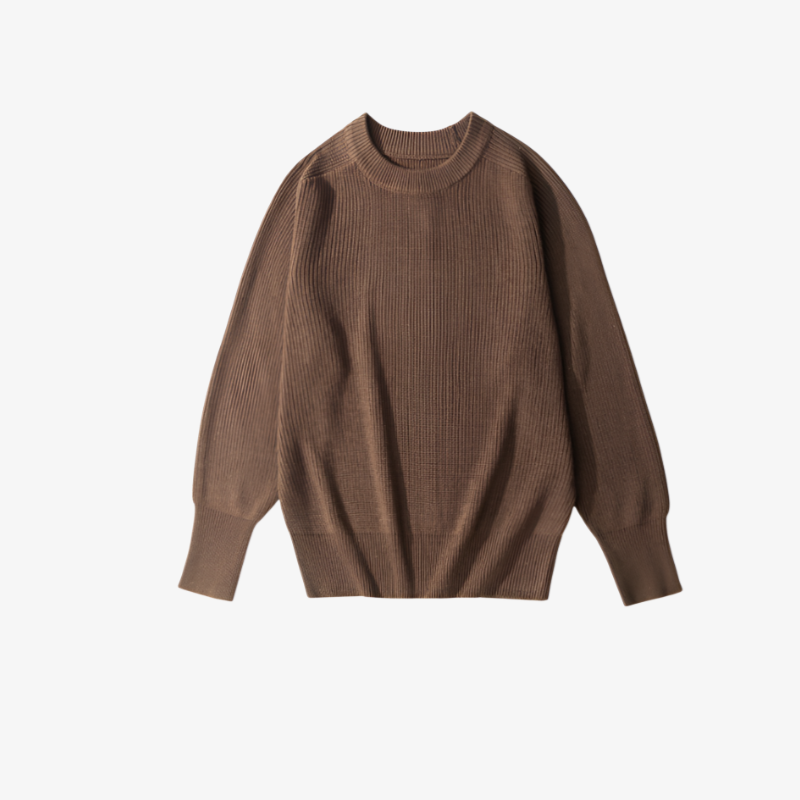 ラグランスリーブの厚手ウールプルオーバーセーター全体画像