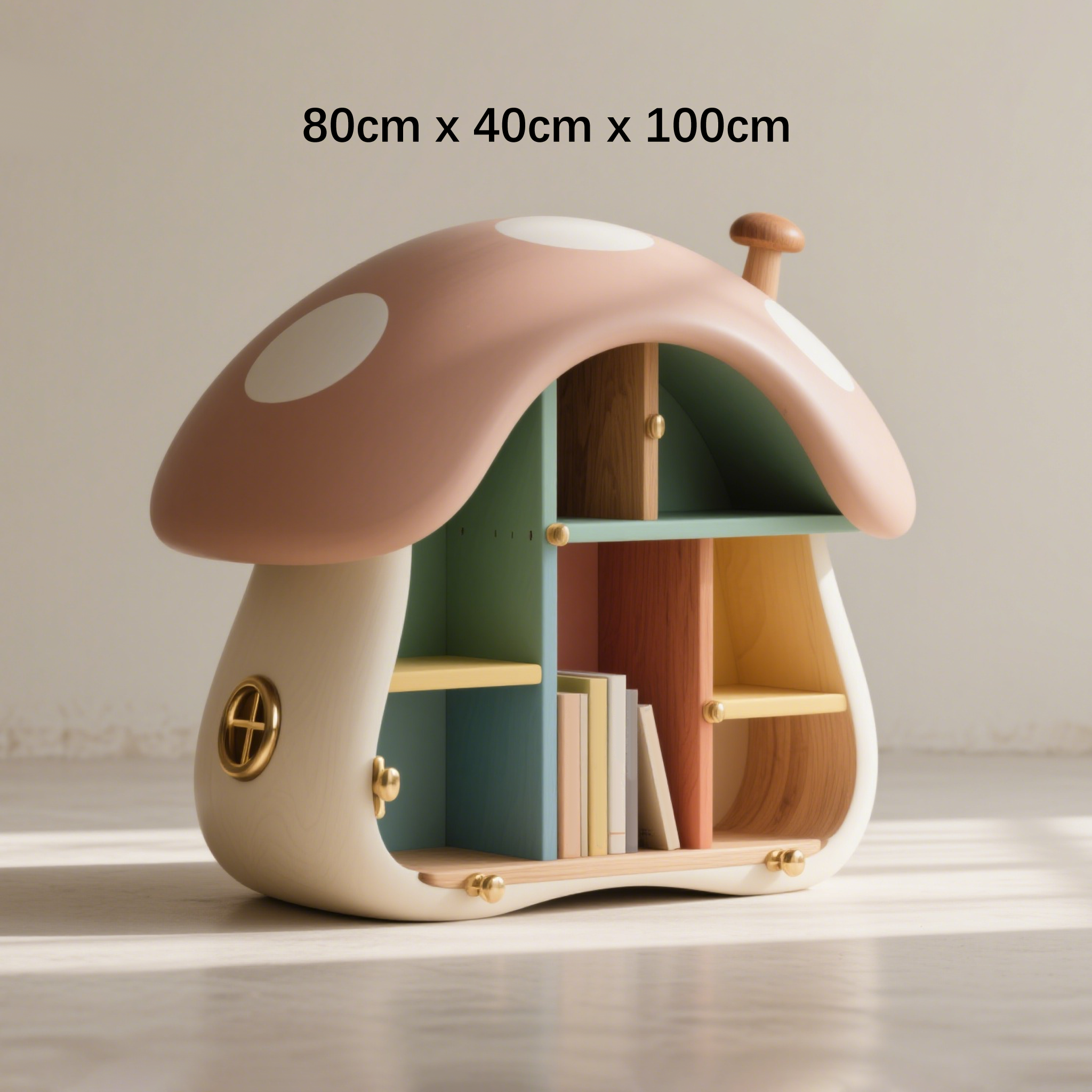 兒童房木質蘑菇書櫃擺設效果