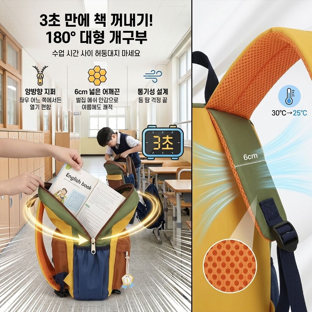 초등학생용 배색 경량 백팩 패션 통기성 남녀공용