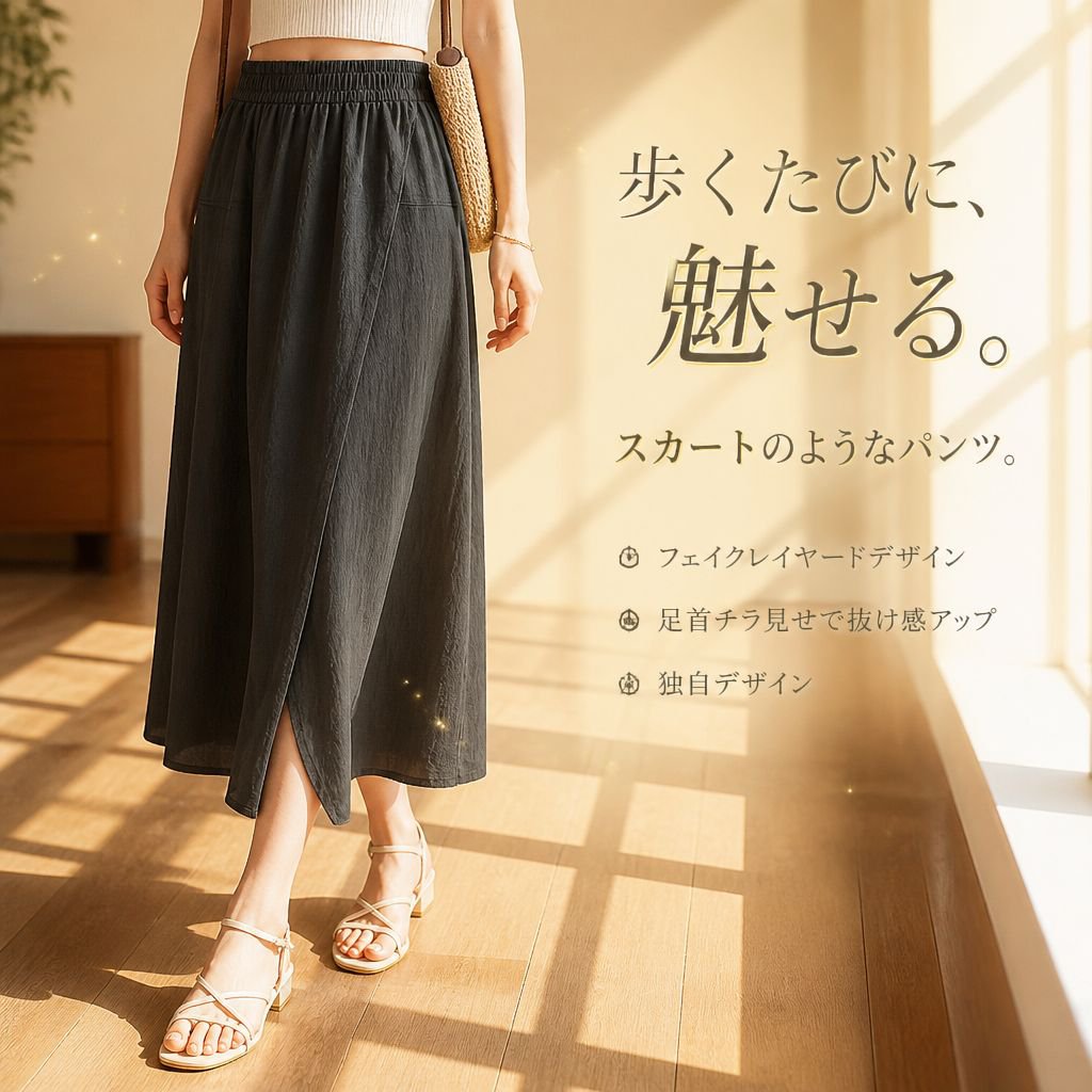 夏用レディースハイウエストワイドカジュアルパンツ