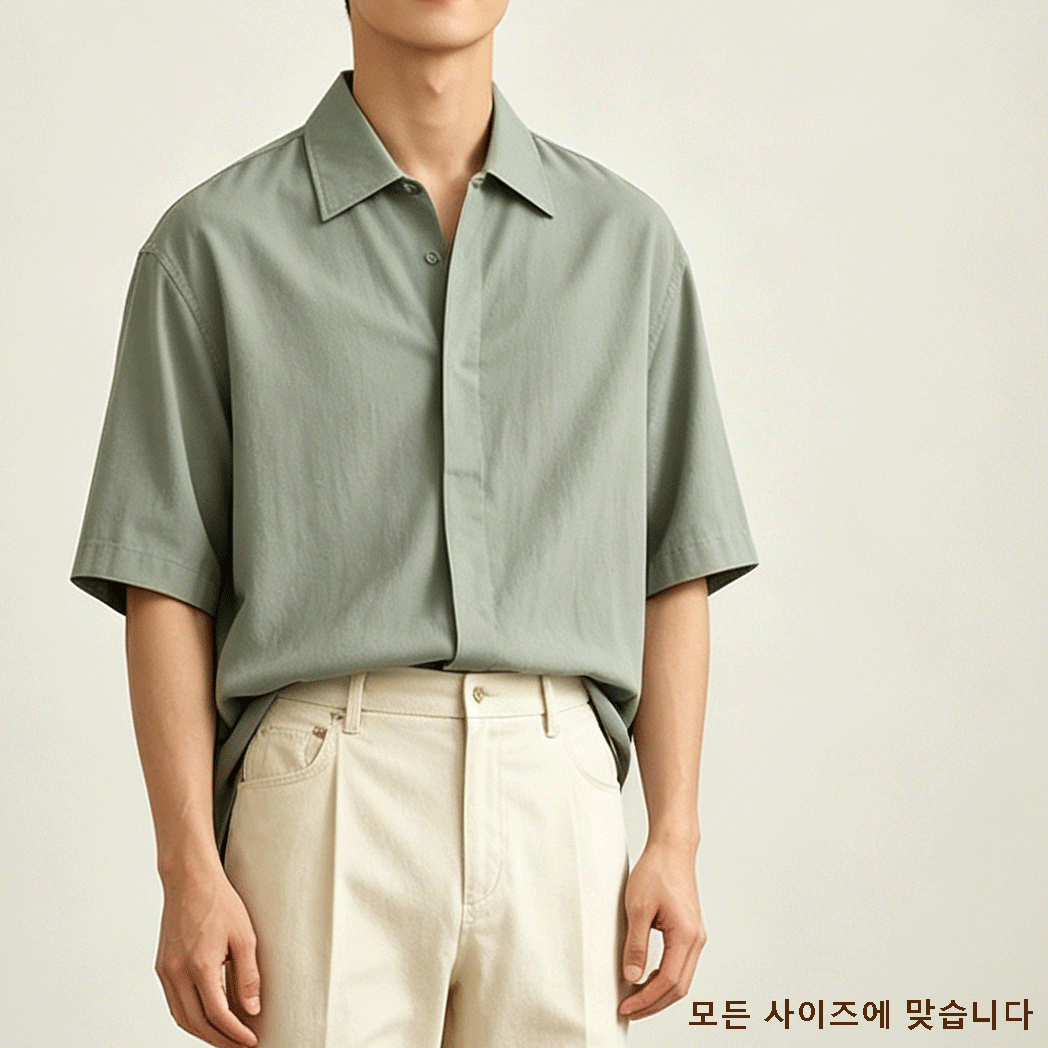 데일리 만능 한국 스타일 셔츠 정면 착용 이미지