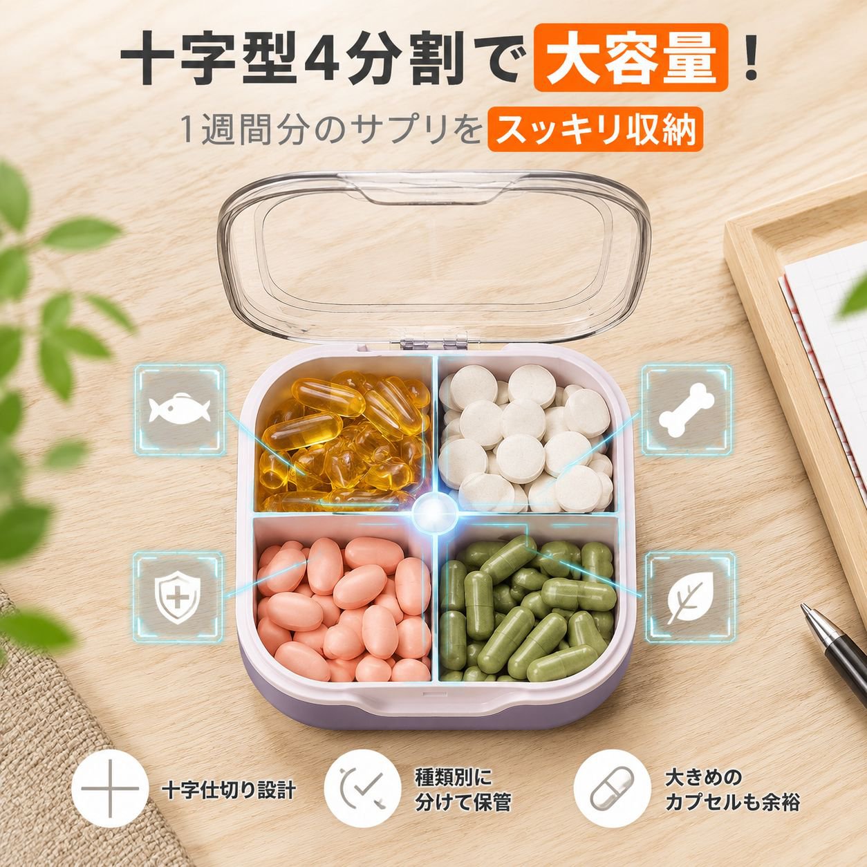 大容量携帯薬ケース クリアな区分で薬管理