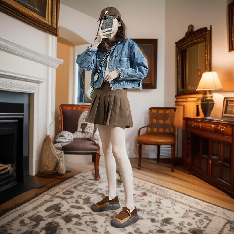 여성 면화 스웨이드 융털 쿠션 로퍼 전체 모습