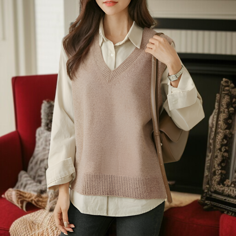 2024年春新作のゆったりノースリーブニットトップ正面画像