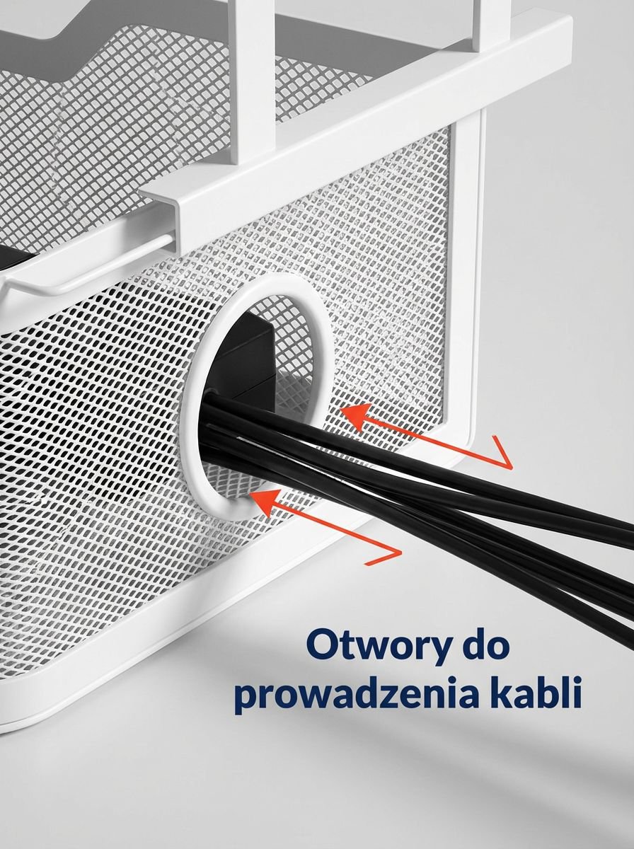 Widok półki porządkującej kable pod stołem