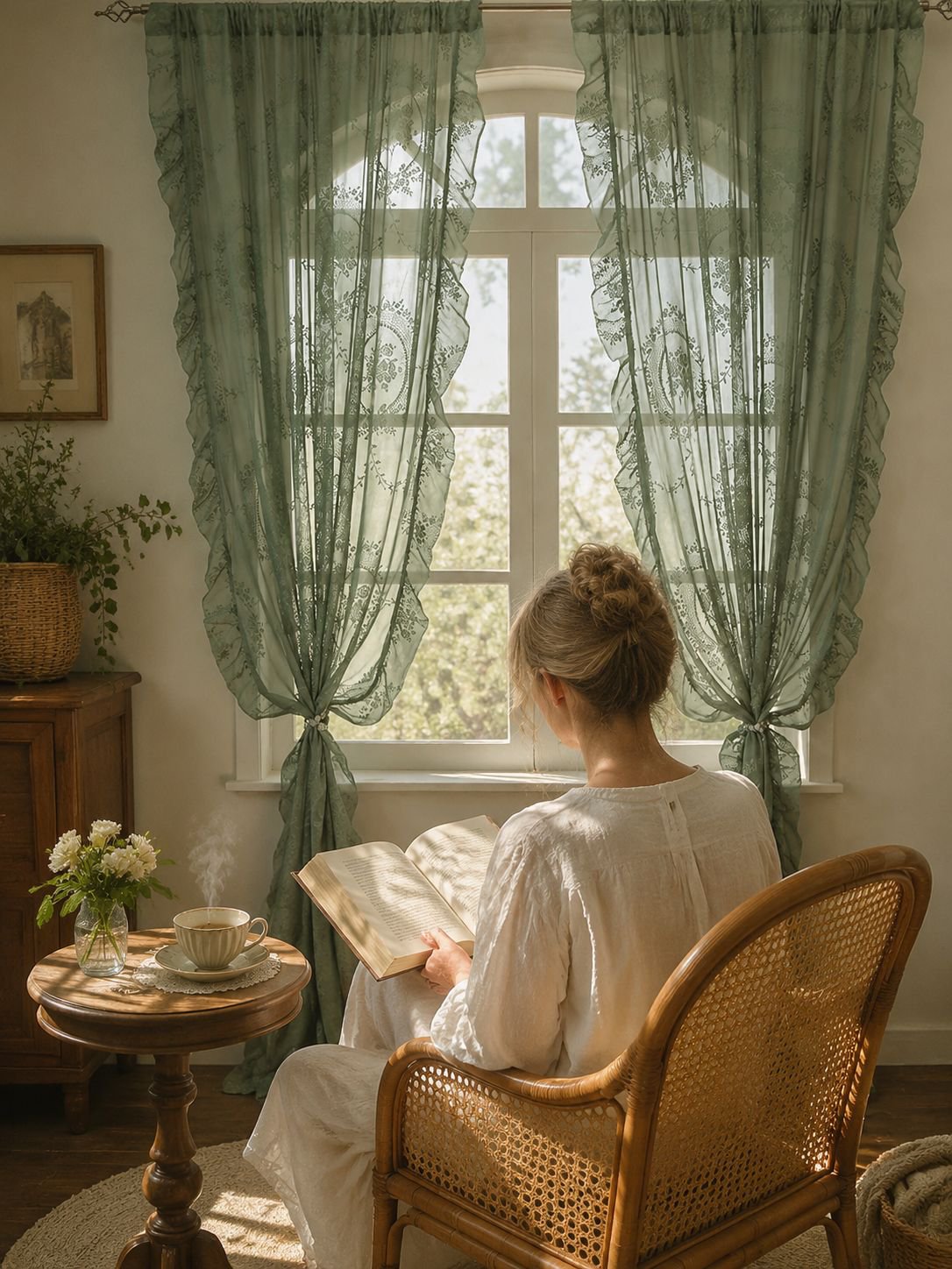 Decorative lace curtains for modern farmhouse