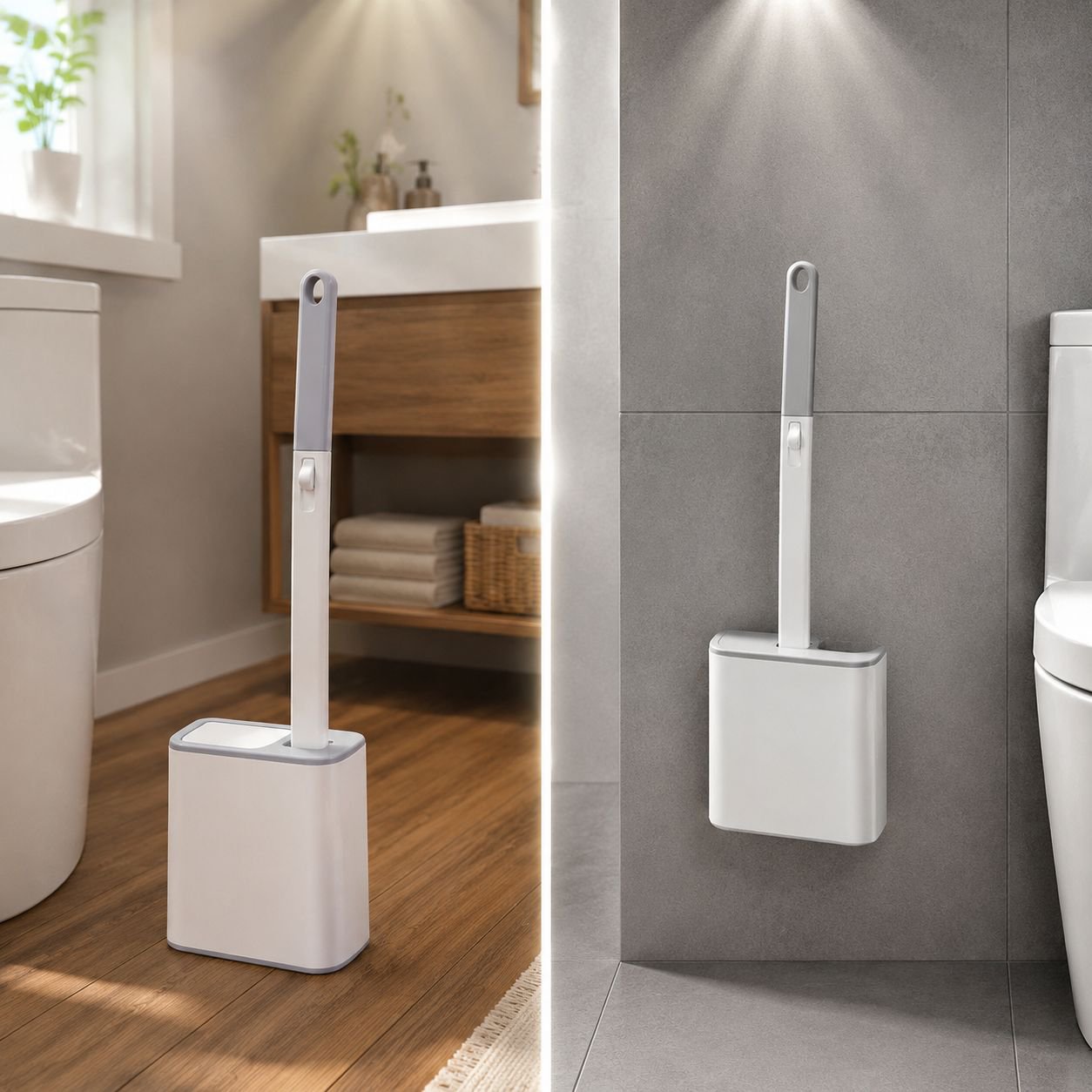 Toilet cleaning brush with automatic lid opening