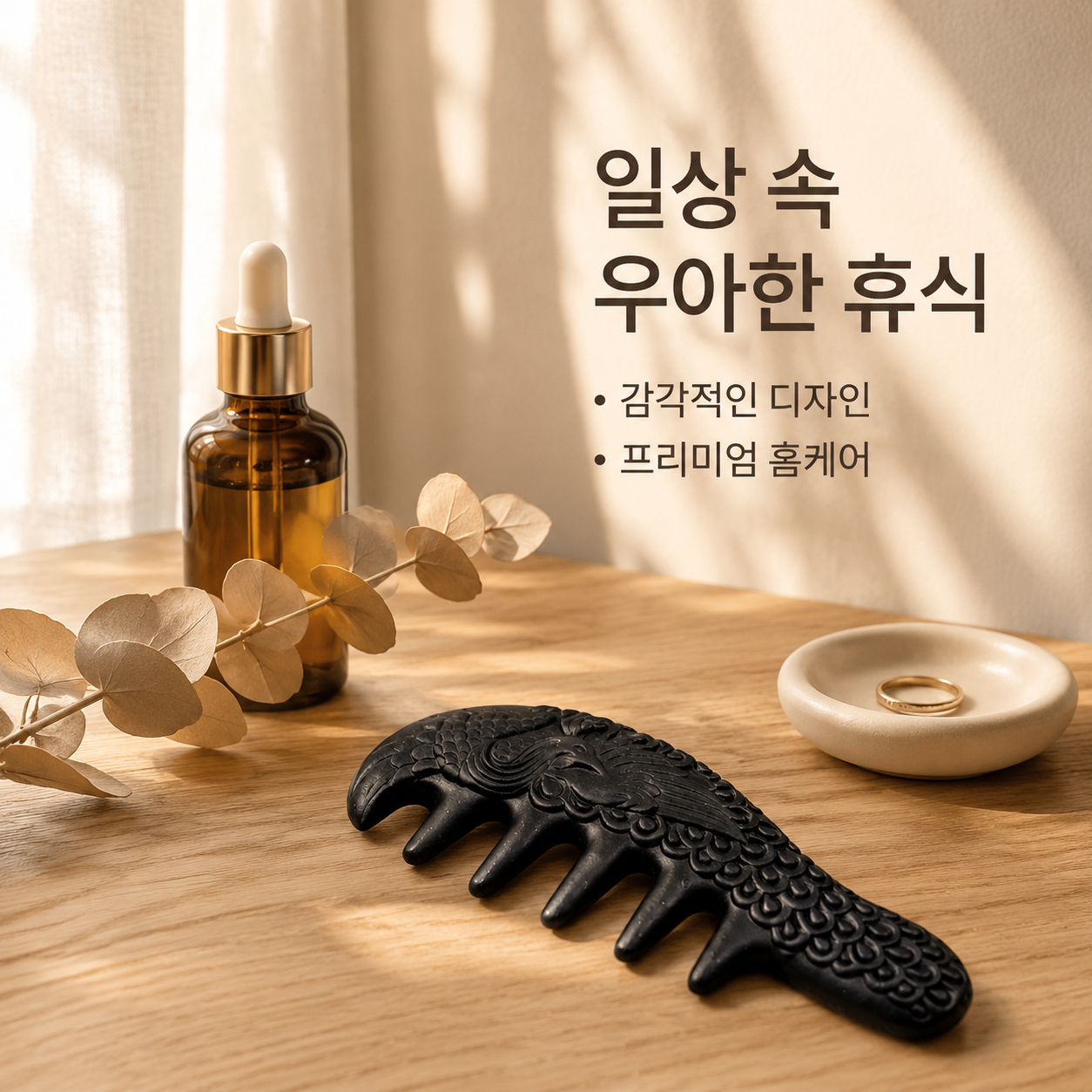 넓은 빗살과 경락선을 가진 모발 관리 및 윤기 개선용 빗