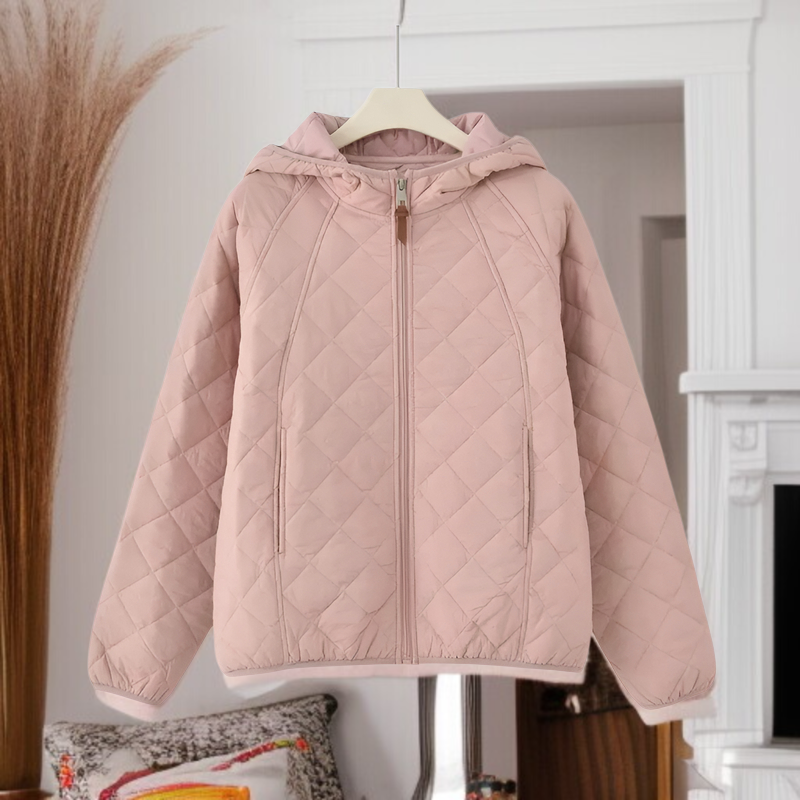 フード付き保温レディースコートのディテール