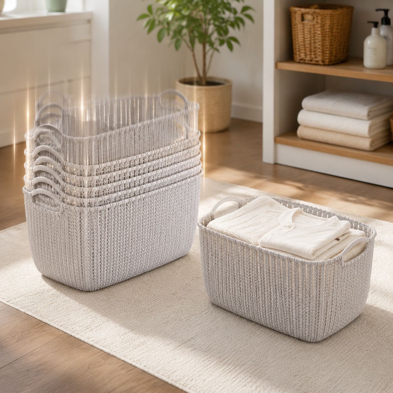 Plastic Dirty Laundry Basket, Clothes Storage Bucket, Bathroom Organizer Bin