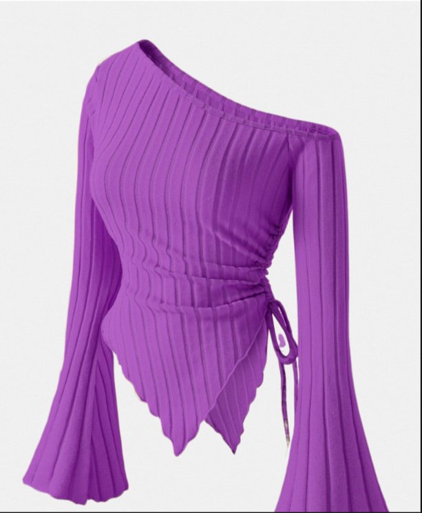 Off-shoulder T-shirt with trumpet sleeves