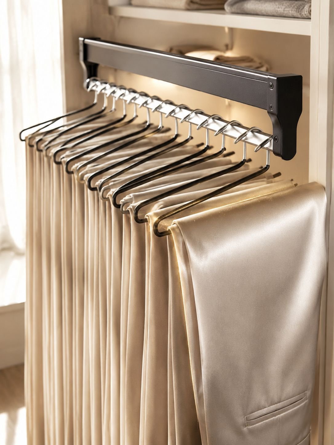 Sturdy top mount closet organizer in use