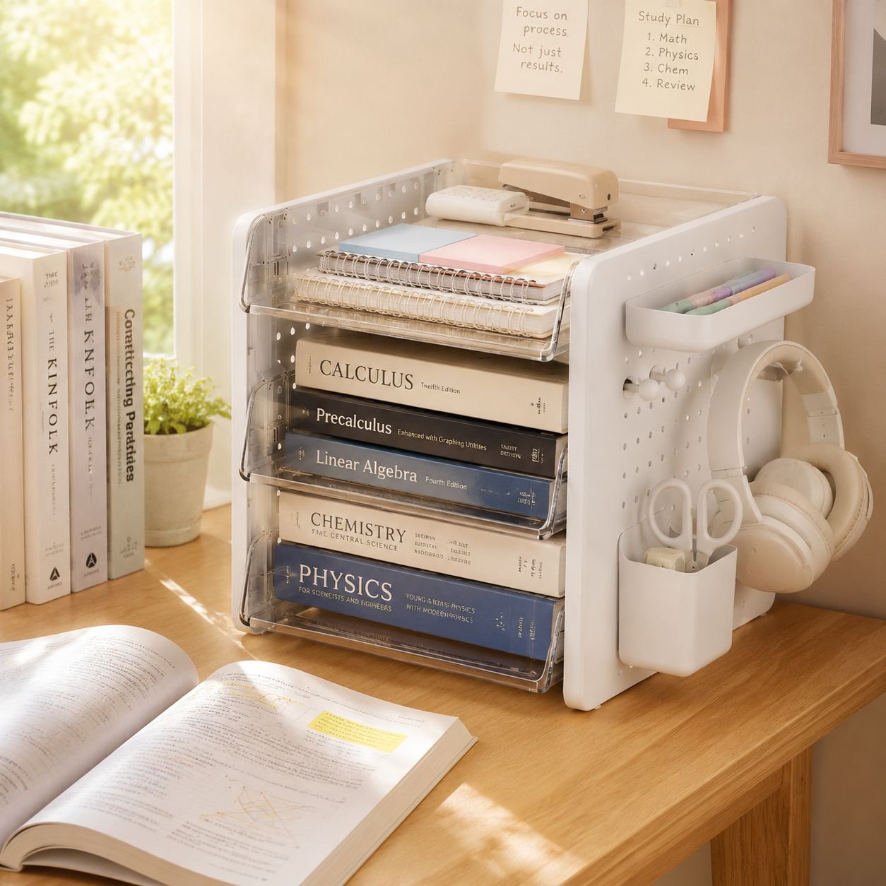 Space-saving desk organizer for home office and vanity