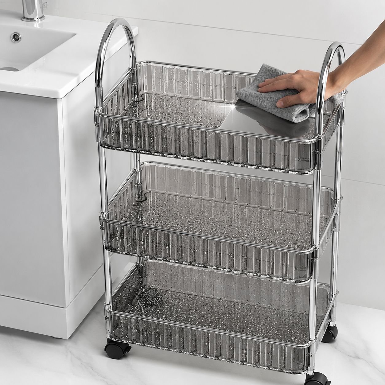 Space-saving kitchen storage trolley