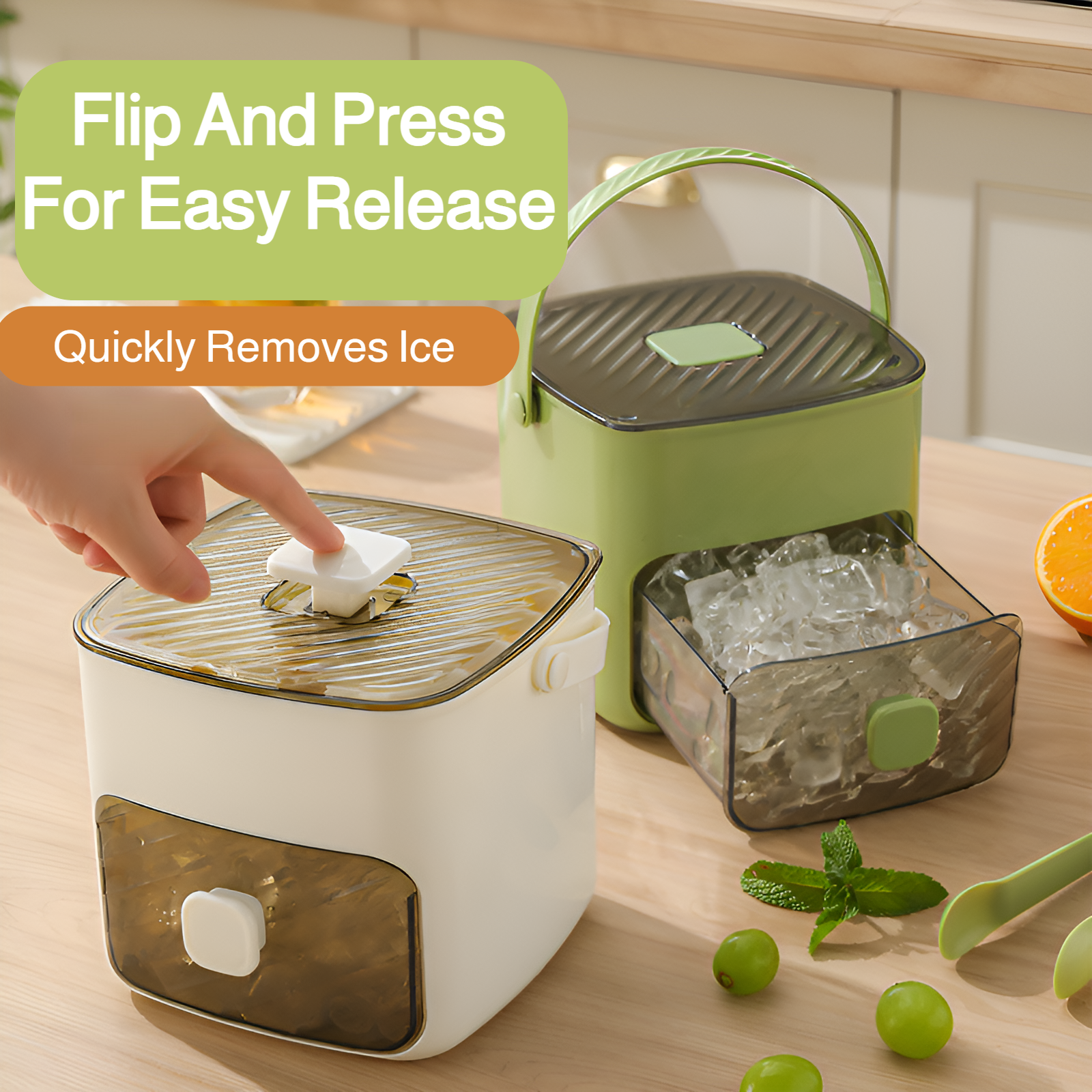 Tragbare Eiswürfelform mit Druckmechanismus