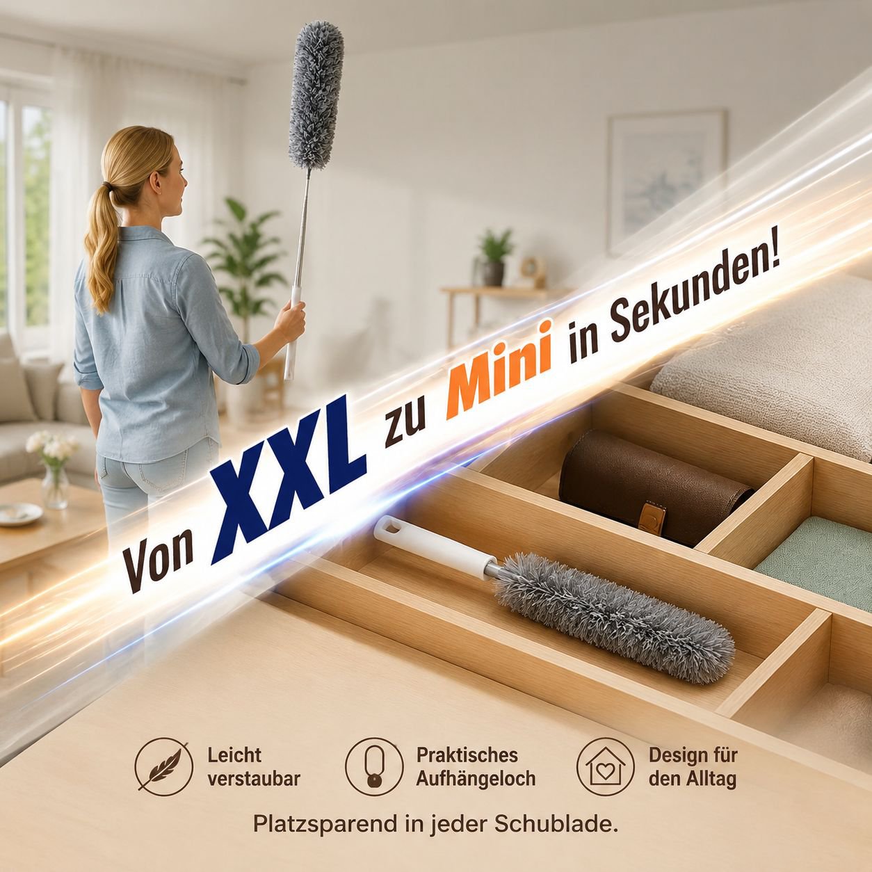 Biegsamer verlängerbarer Deckenstaubwedel