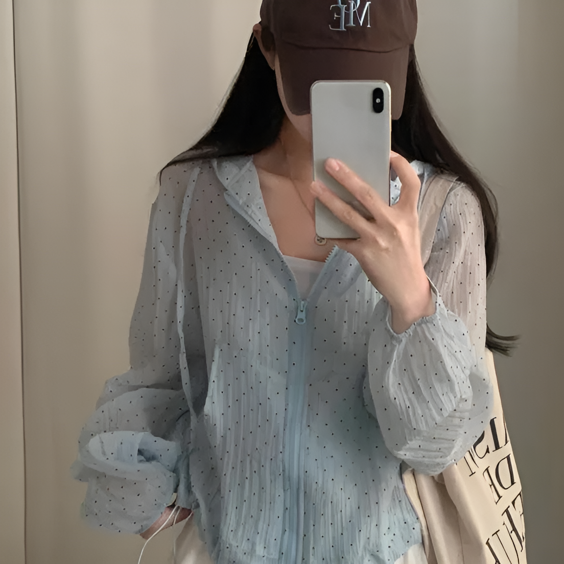 韓国風水玉模様のフード付き日焼け防止シャツ（女性用）