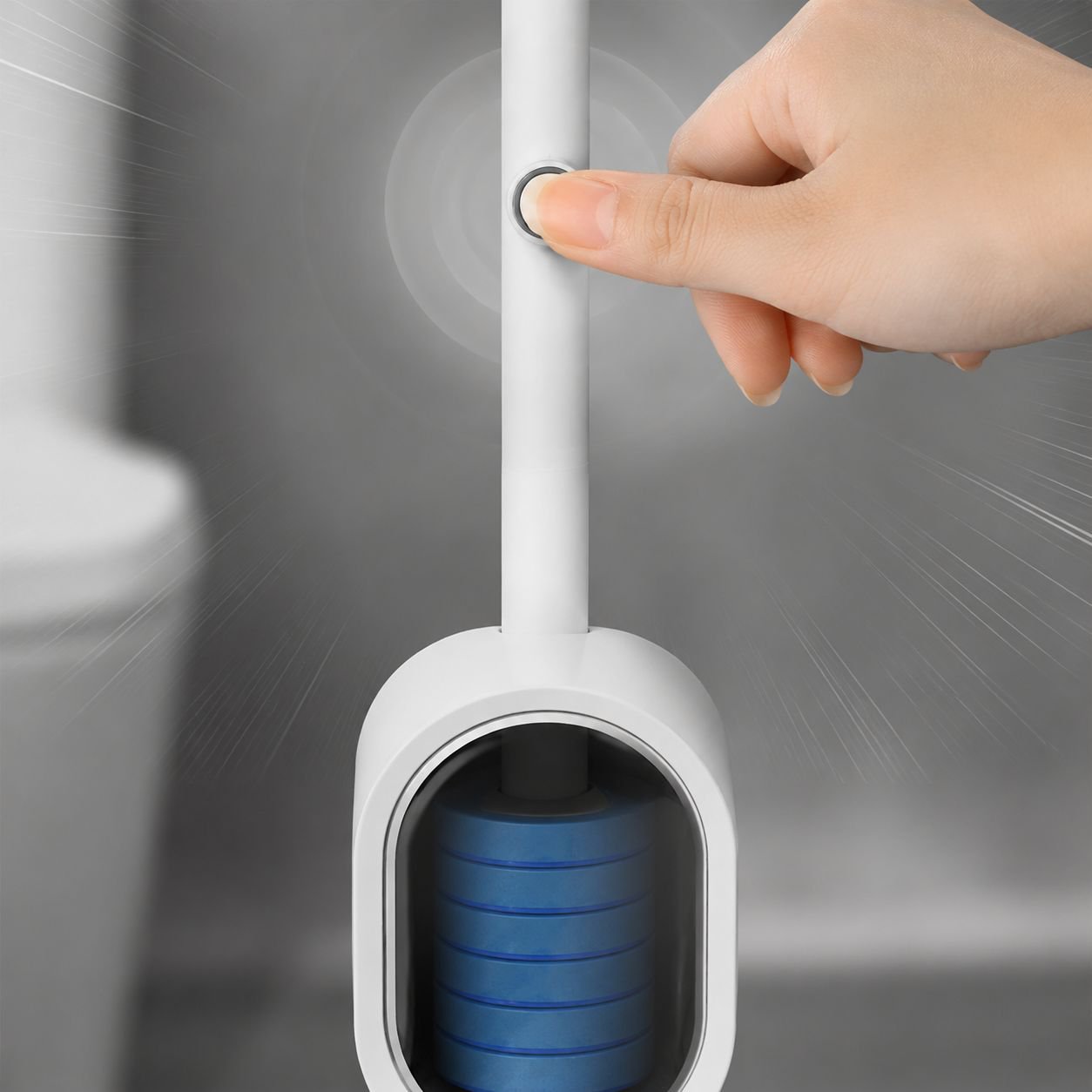 使い捨てトイレブラシのブラシ部分のクローズアップ