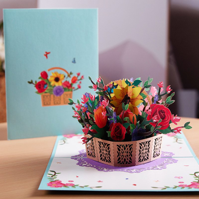 Watercolor Lily Basket Valentine's Greeting Card