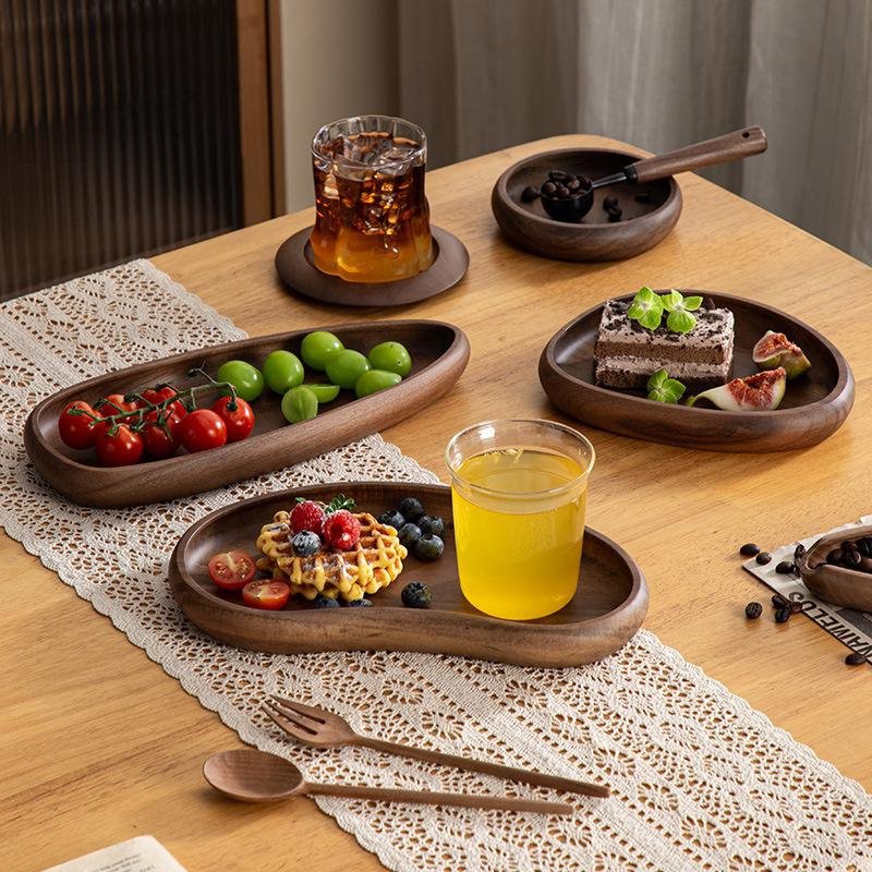 Light Luxury Walnut Serving Tray High-End Hotel Dessert Fruit Platter