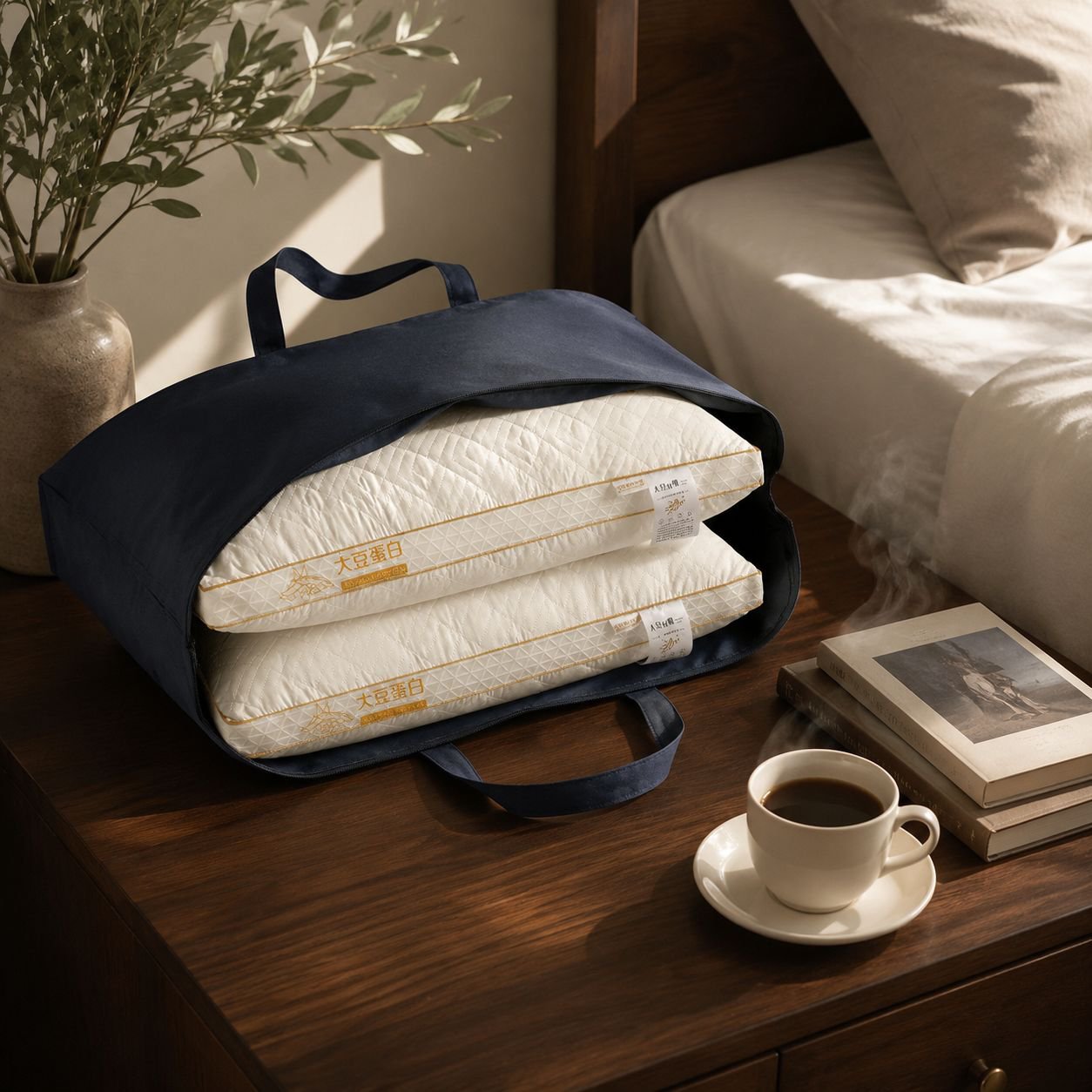 Men's home soybean fiber pillow rebound antibacterial cervical pillow whole head sleep pillow