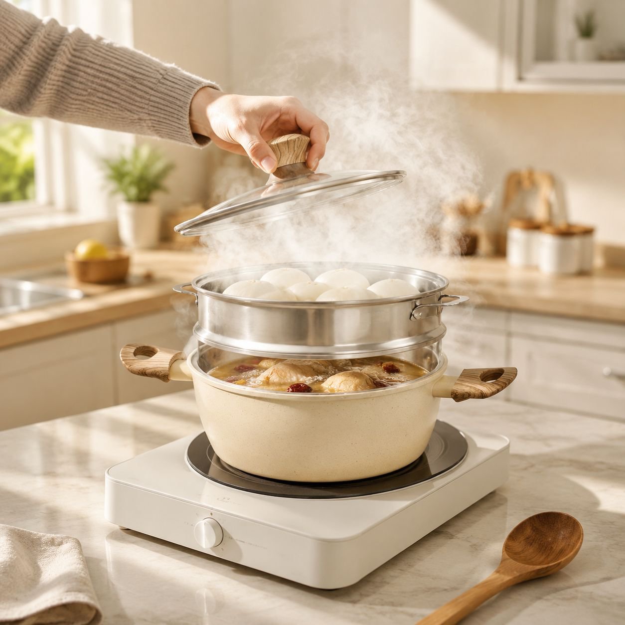 Evenly heated soup pot Milk Stew Pot Easy to clean Multipurpose machine Visualization Binaural Thick