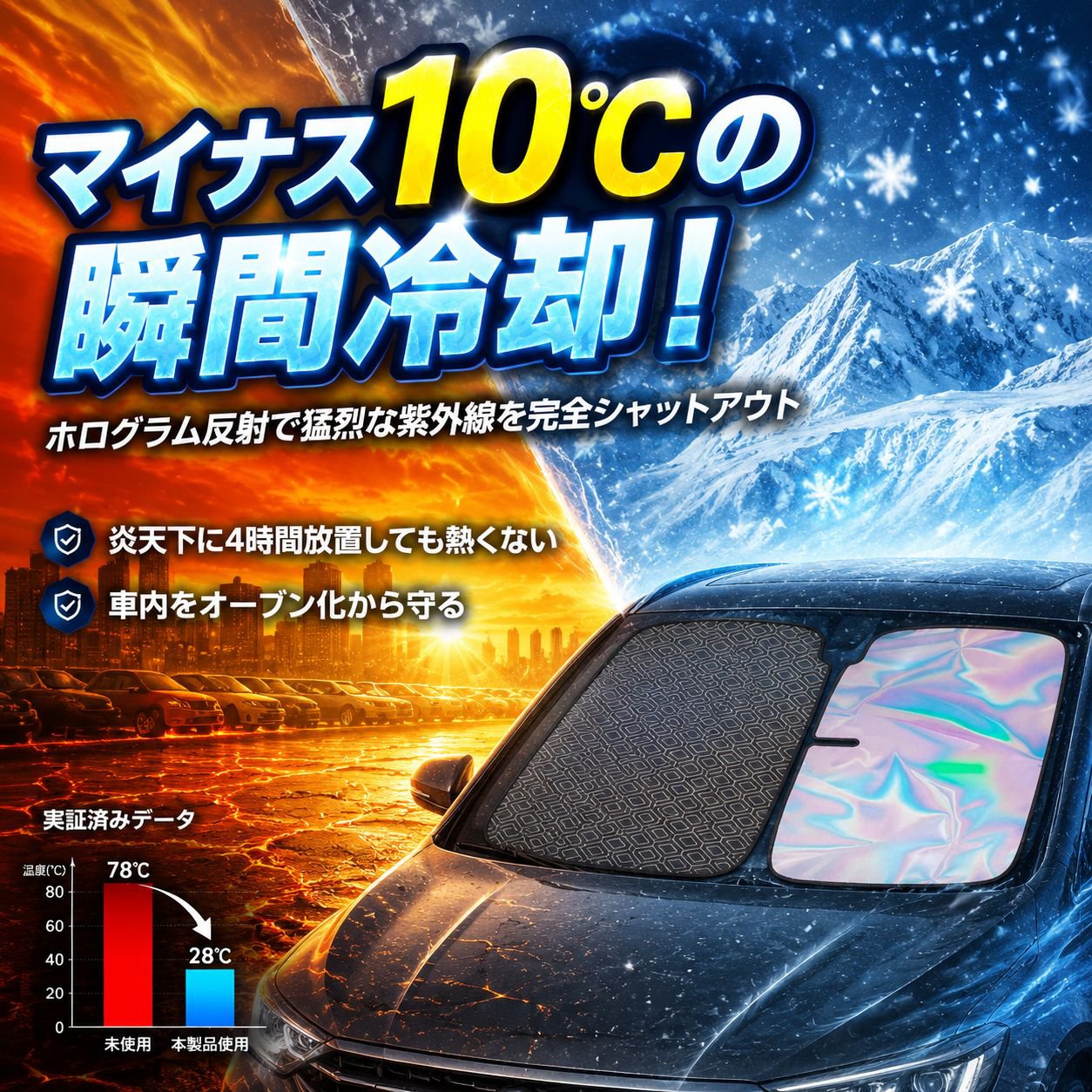 車窓用折りたたみ式サンシェード断熱カバー