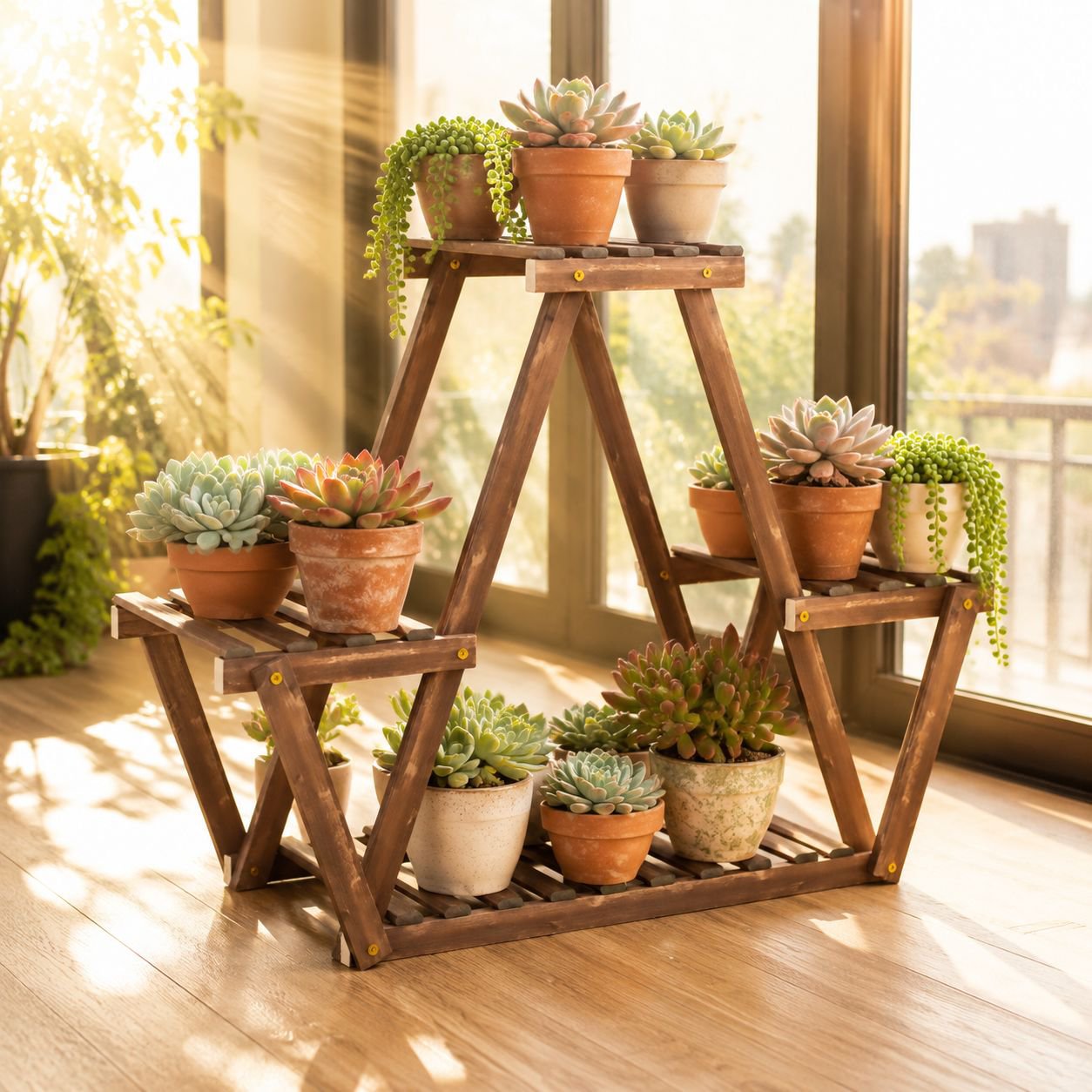 Bodenstehendes Blumenregal für Sukkulenten Wohnzimmer Balkon aus Holz