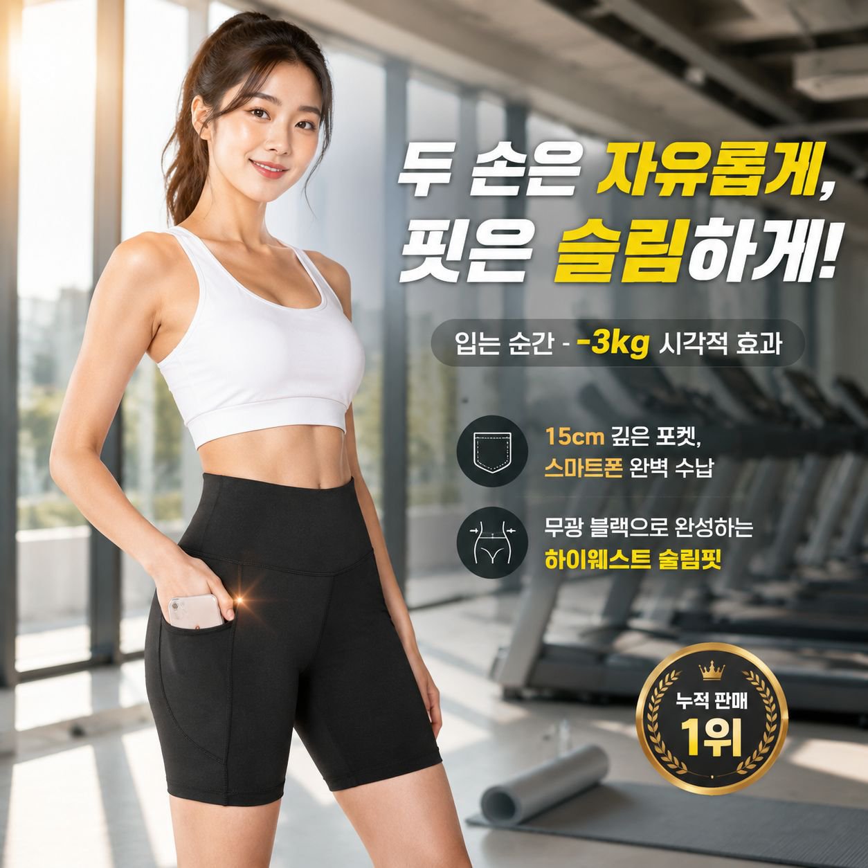 여성용 하이웨스트 요가 반바지 사이드 포켓