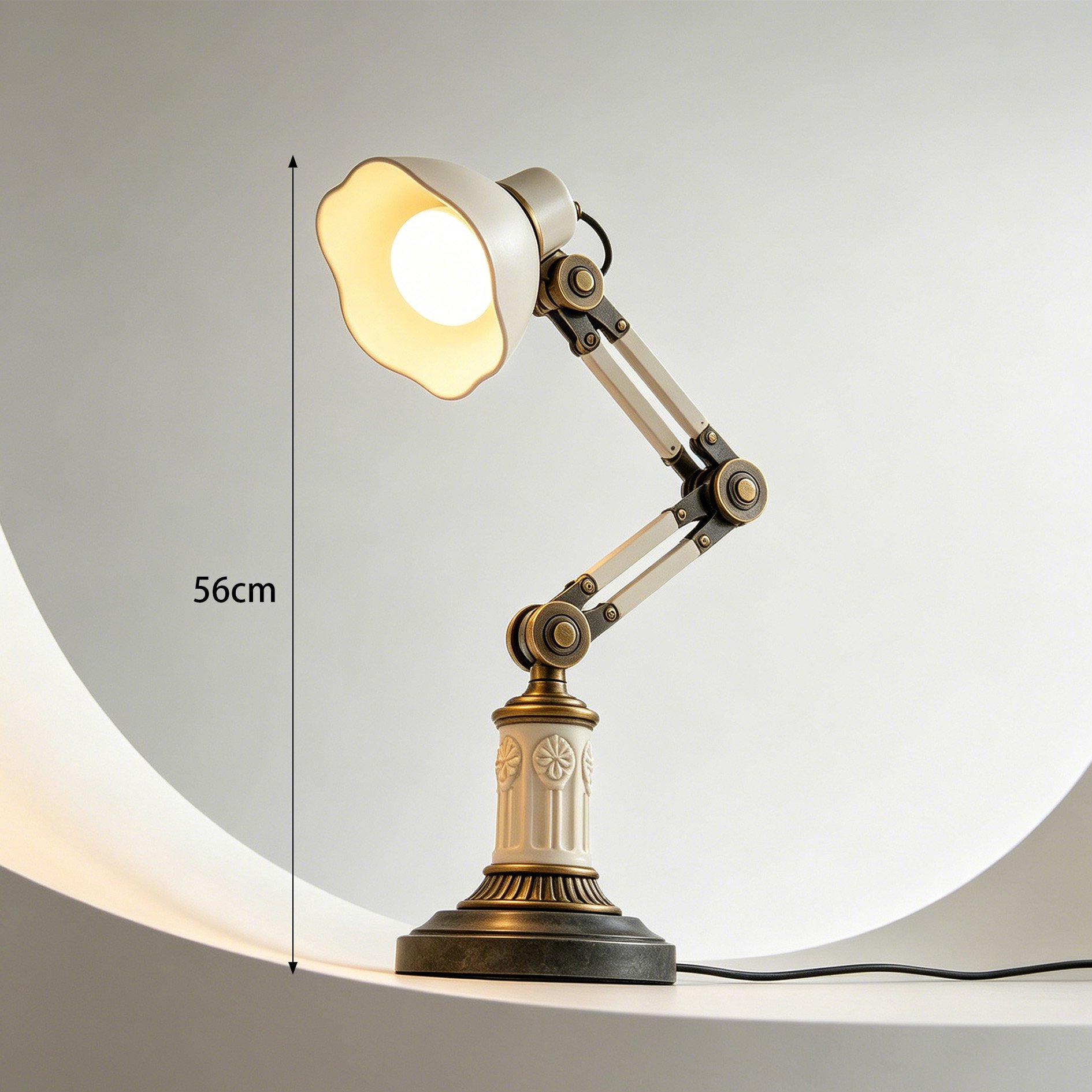 Modern minimalist table lamp on wooden desk