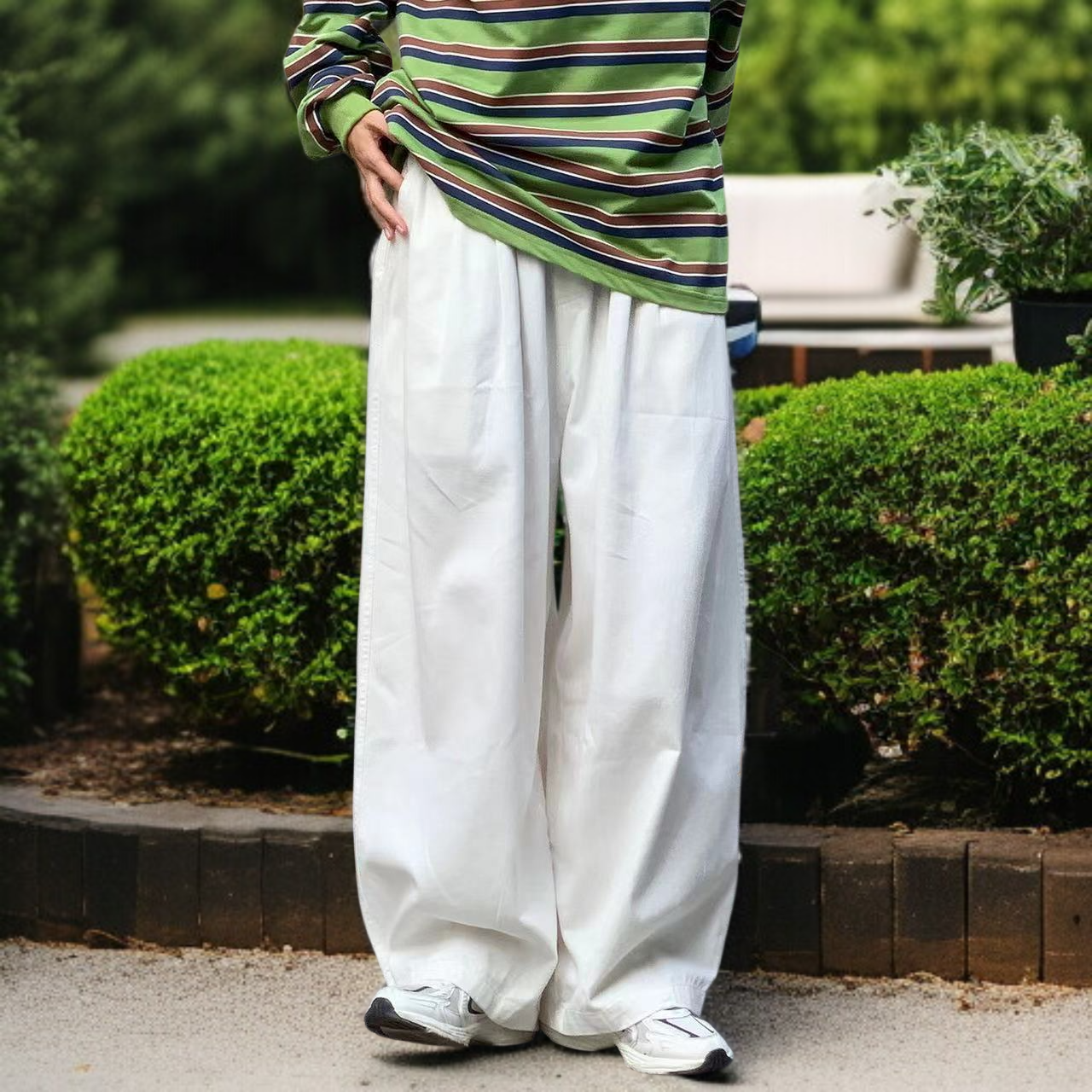 レディースコットンワークウェアワイドパンツ全体画像