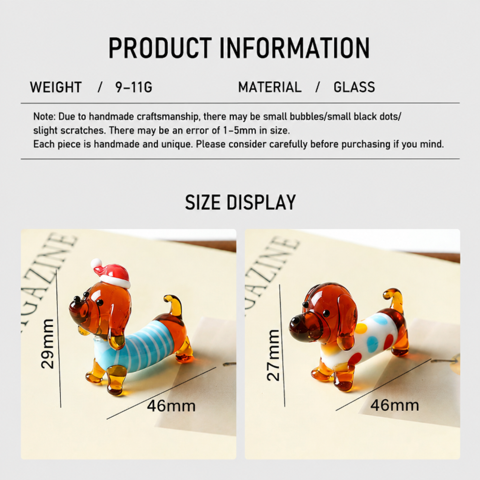 New dachshund glass figurine, various styles of cute Japanese cartoon dog desktop ornaments.