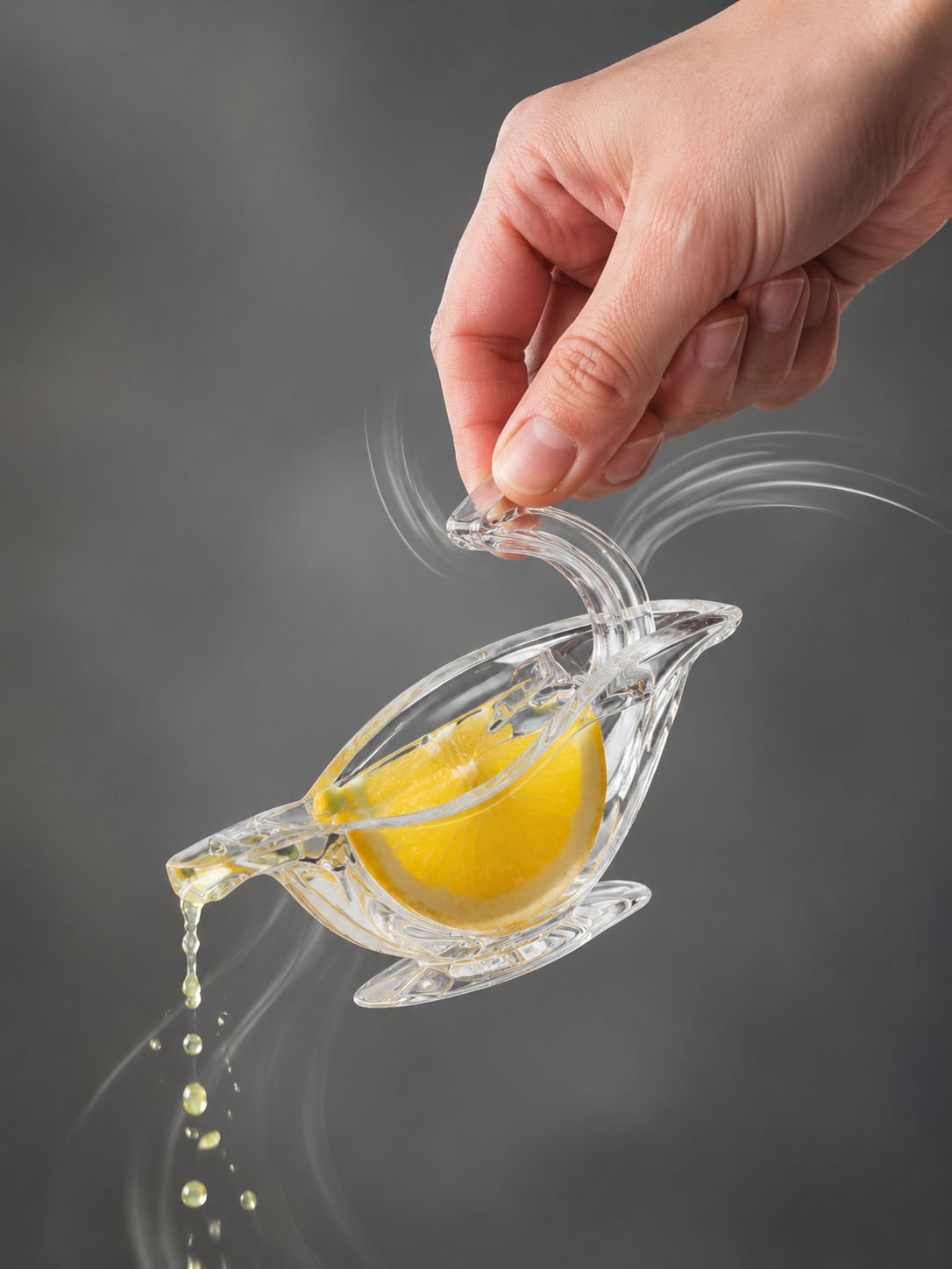 Clear plastic juicer with lemon and juice cup