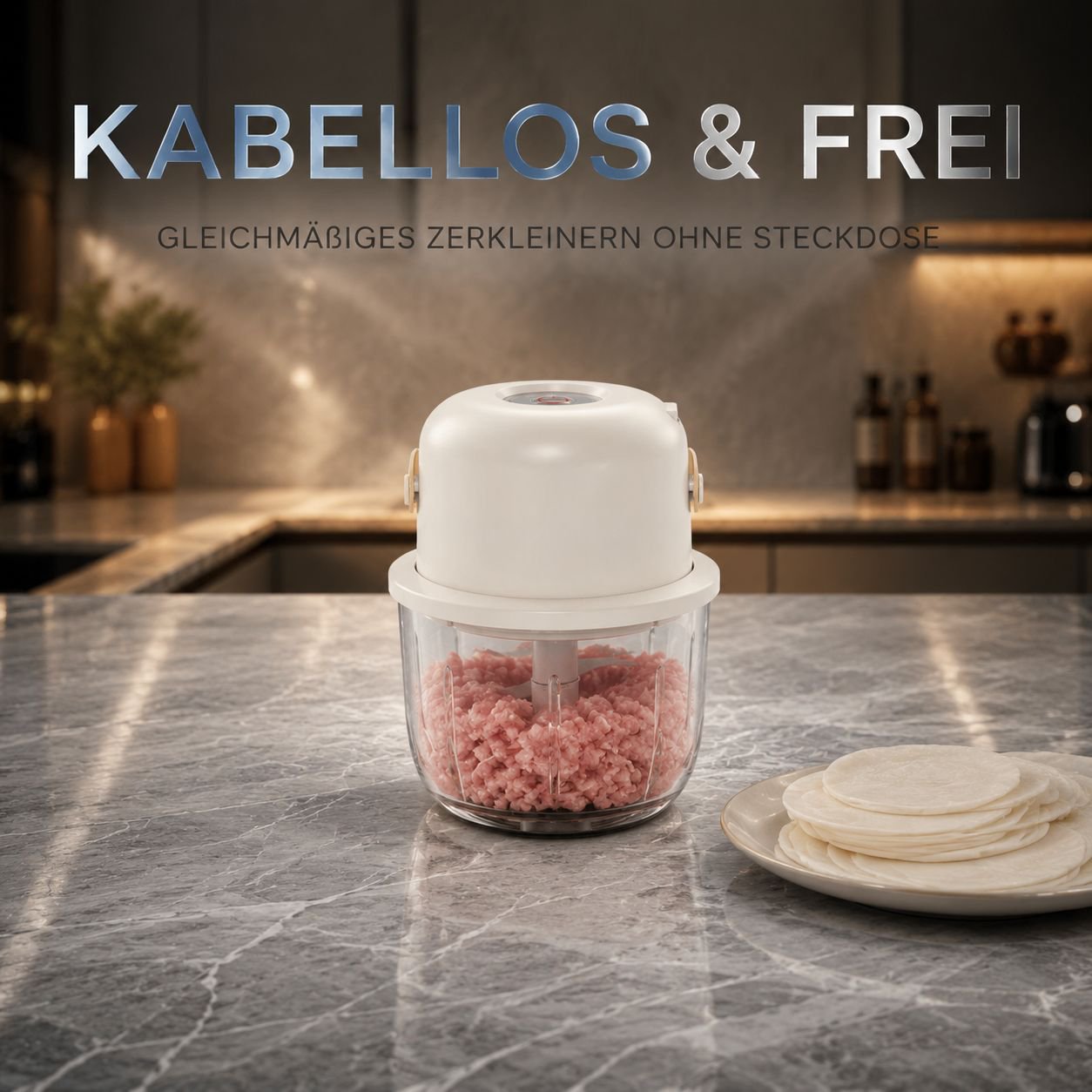 Kompakter Allzweckmixer zum Zerdrücken von Knoblauch und Hackfleisch