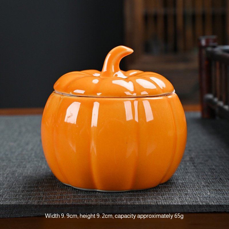 Ceramic pumpkin jar with lid for countertop storage