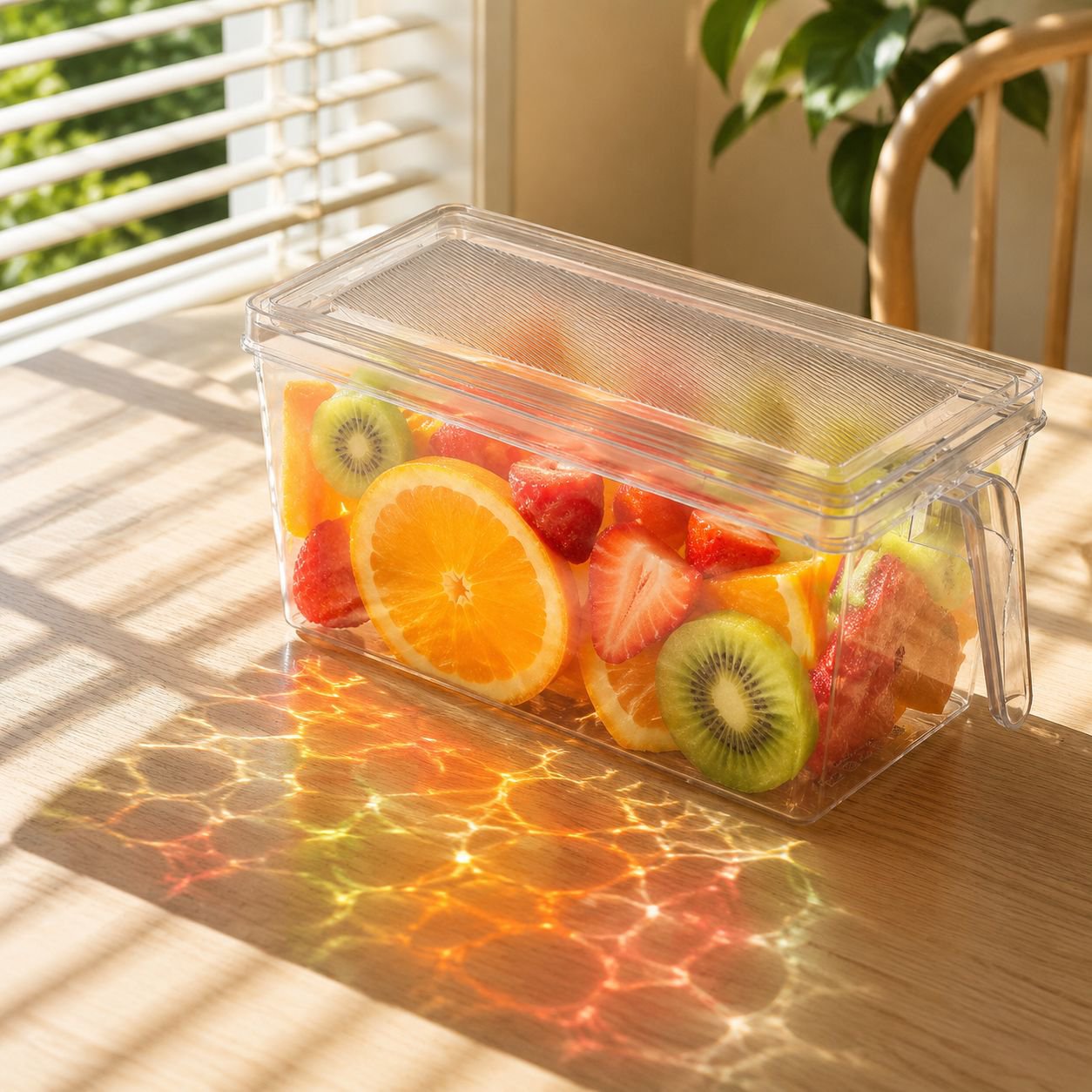 Space-saving fridge storage bin for kitchen organization