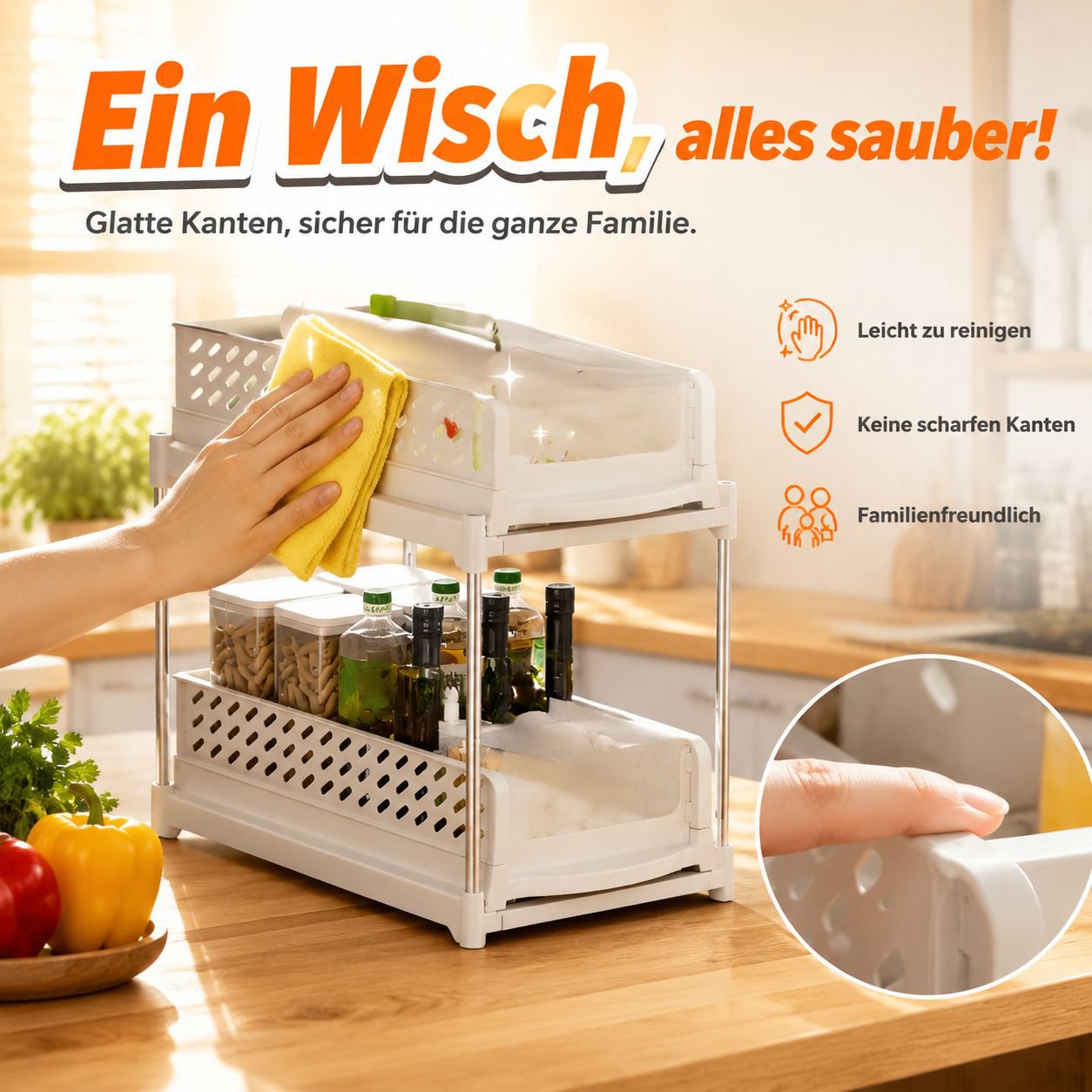 Mehrstöckiger, schmaler Rollwagen, Küchen-Unterschrankregal, Schubladendesign