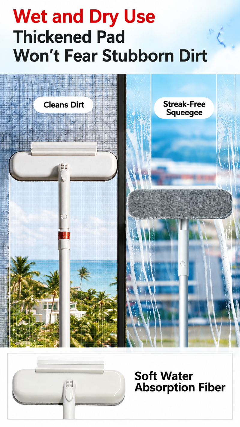 Retractable handle extended for cleaning window and door screens
