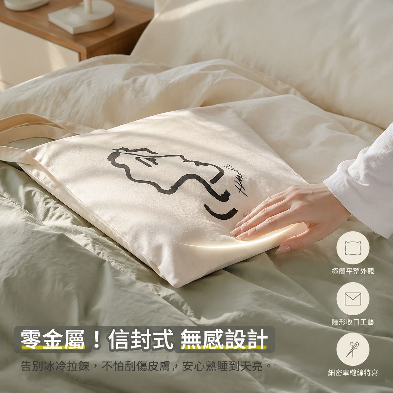 純色雙人床三件套床品組合（被套+床單+枕套）