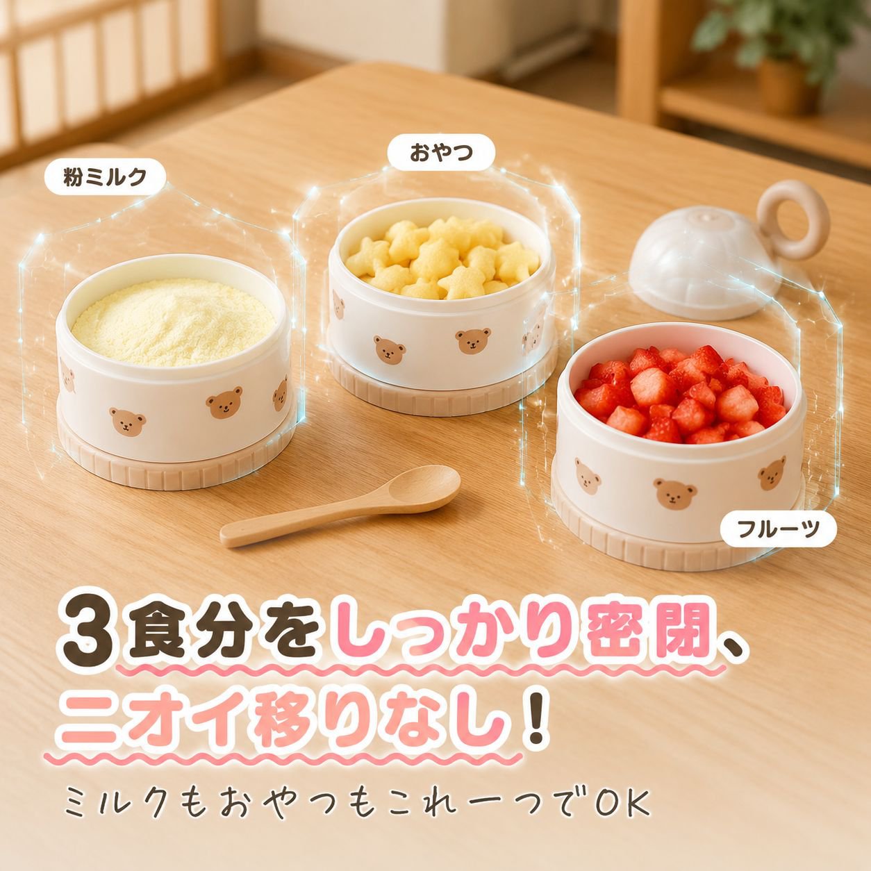 かわいいクマ 3層ミルクパウダー ベビー持ち運び収納ボックス